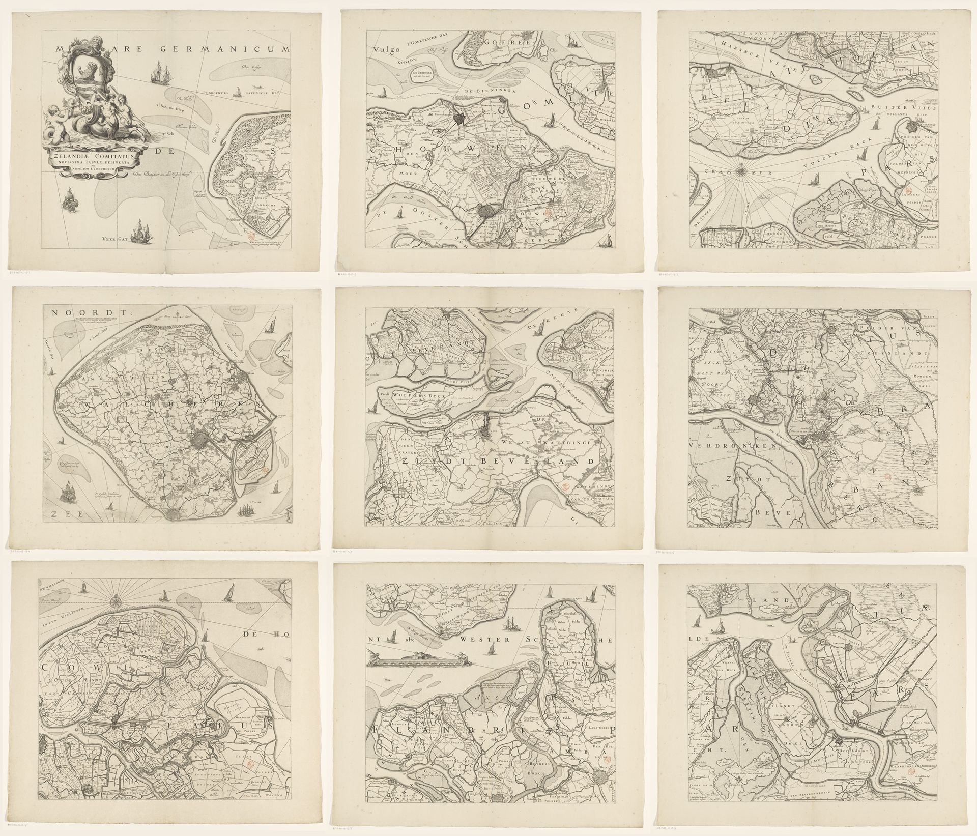 Kaart van Zeeland, bestaande uit negen delen by Anonymous