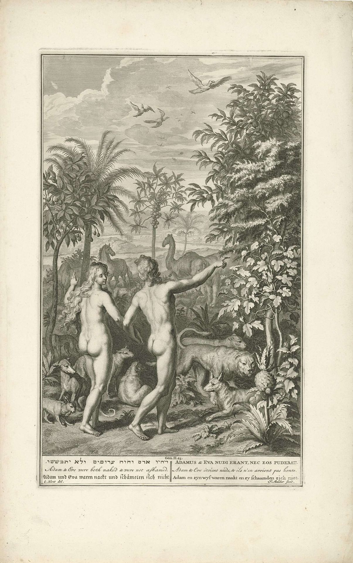 Adam en Eva in het paradijs by Joseph Mulder