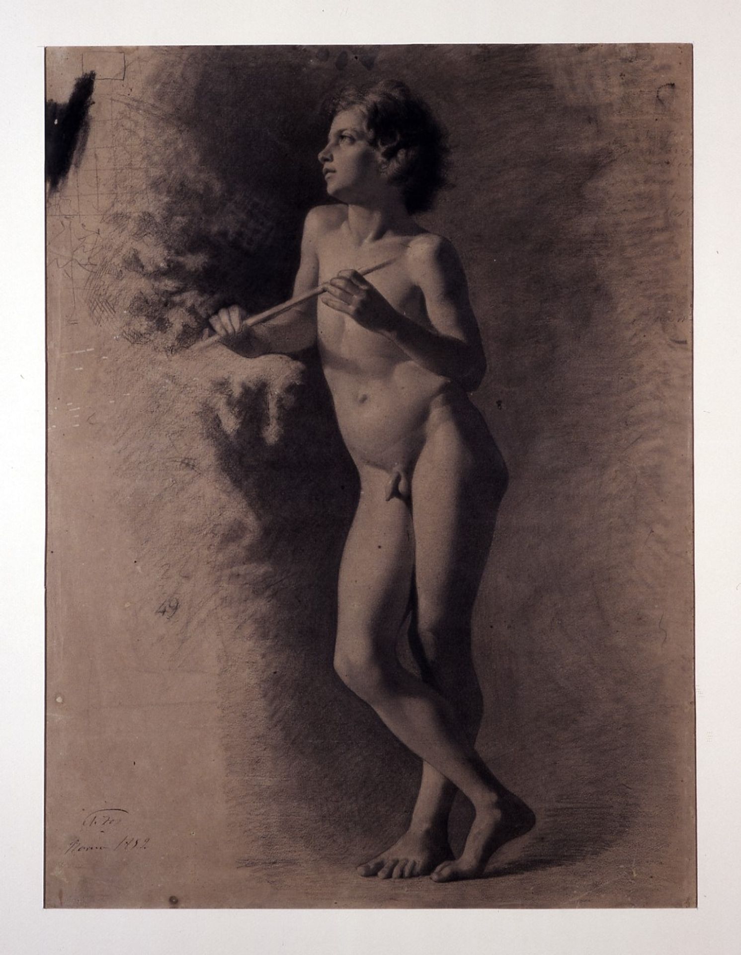 Nude boy with flute on his hands by Mariano Fortuny Marsal