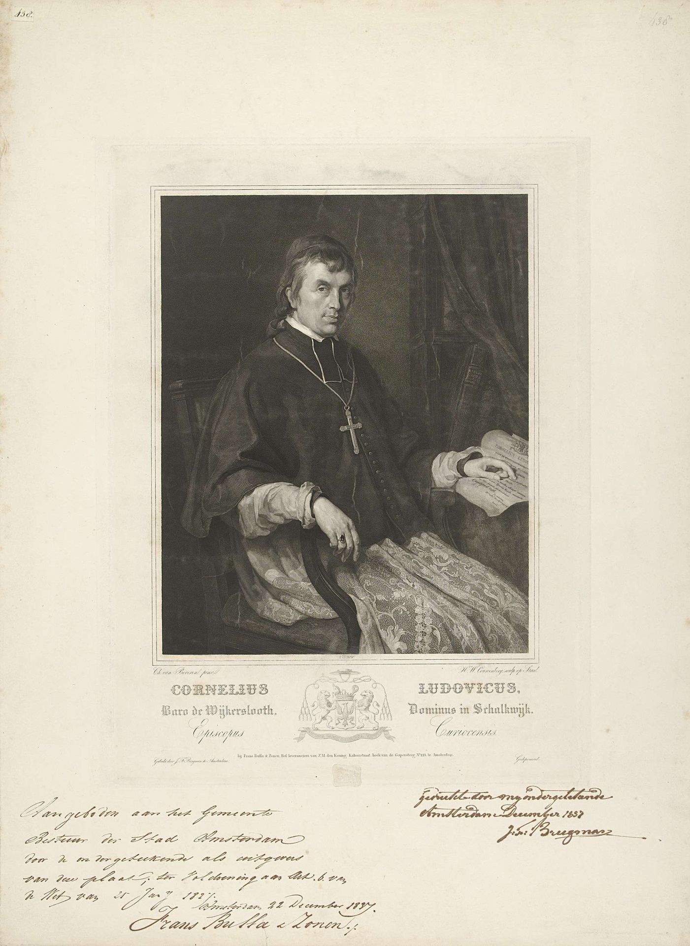Portret van Cornelius Ludovicus baron van Wijkerslooth bisschop van Curium by Henricus Wilhelmus Couwenberg