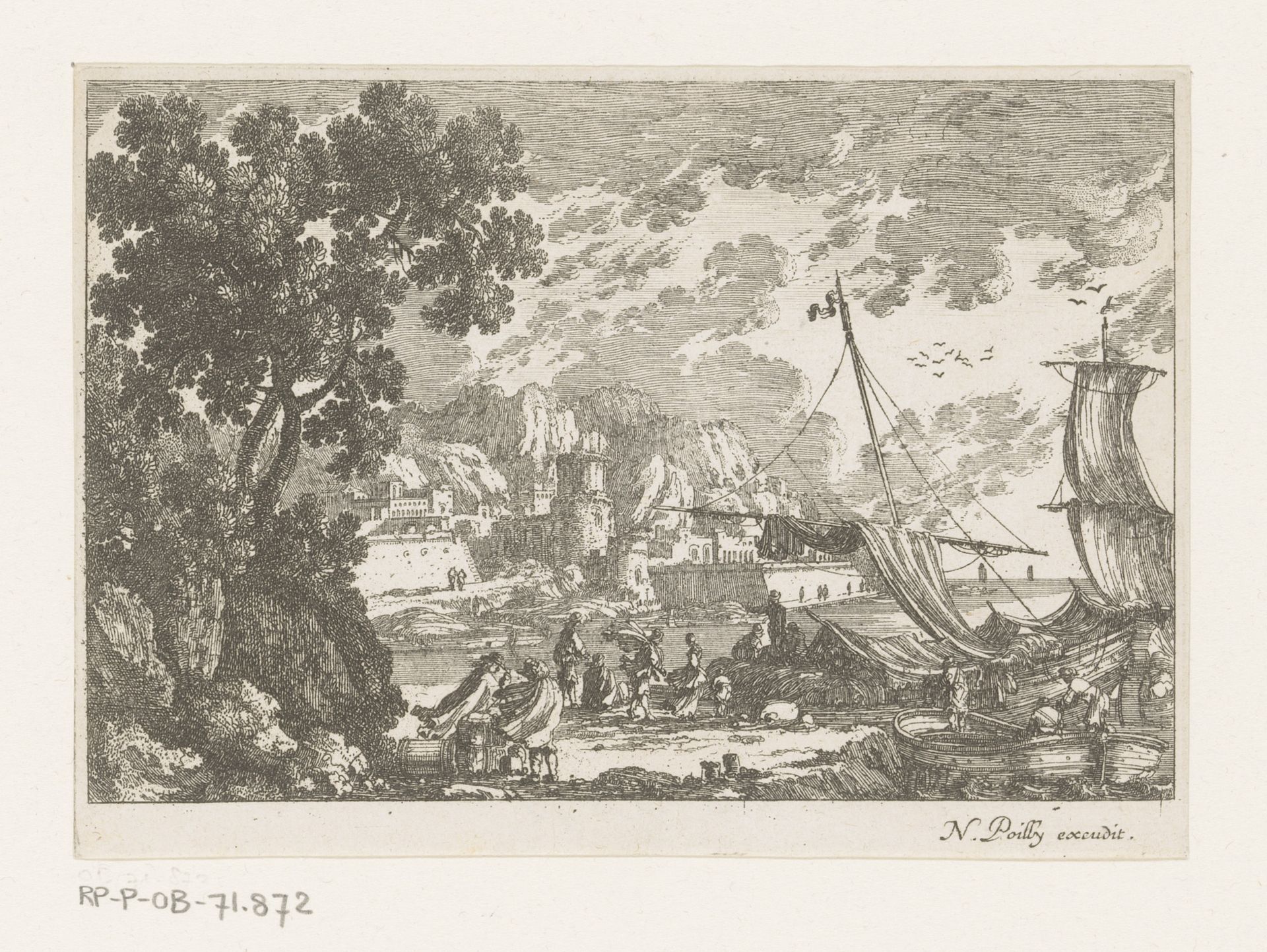 Landschap met reizigers op kade by Nicolas Perelle