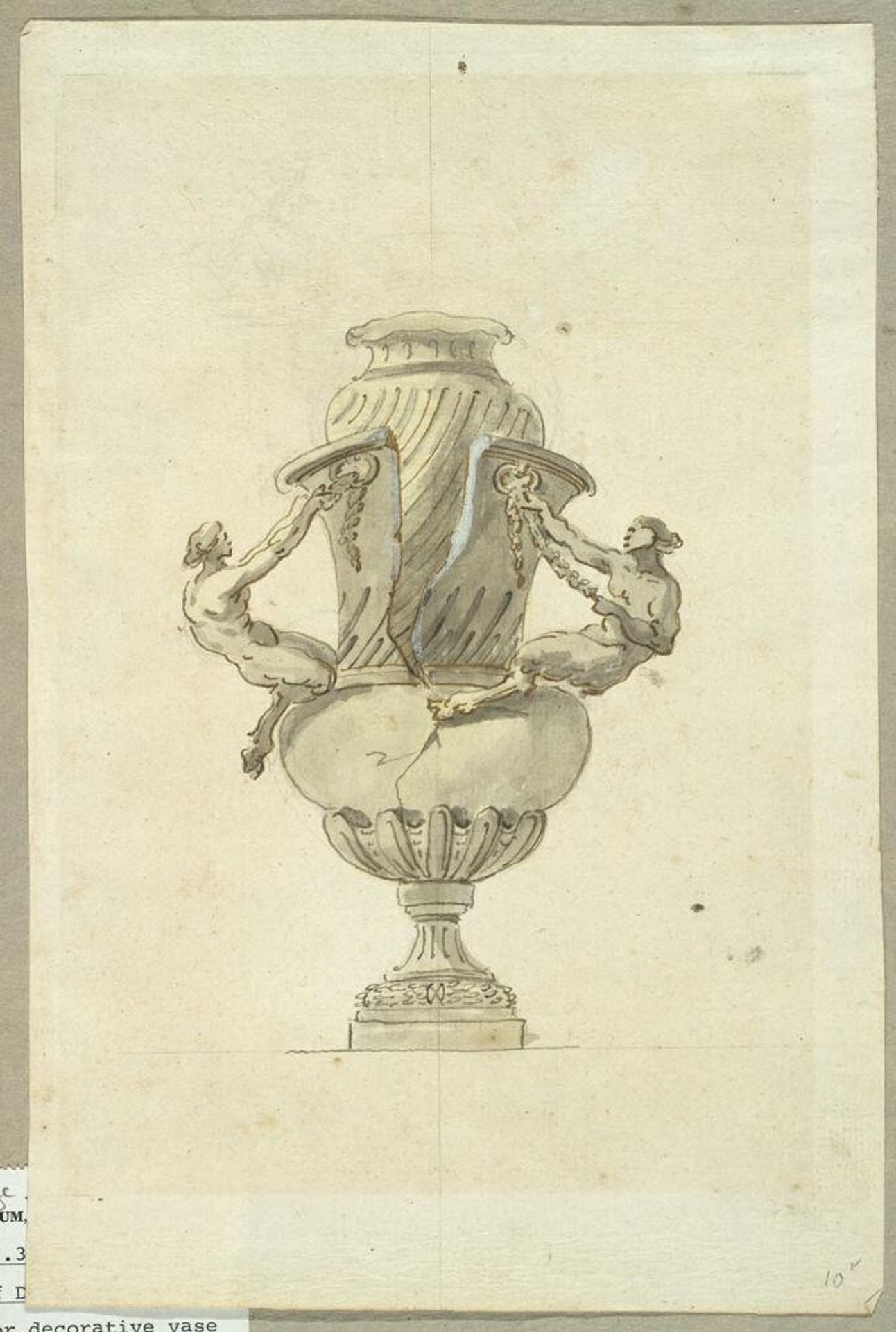 Offset of a Design for a Sculptural Decoration: A Cracked Vase, Surmounted by Satyrs, Opening to Reveal Another Vase; verso: Offset by School of Jean Baptiste Joseph Delafosse