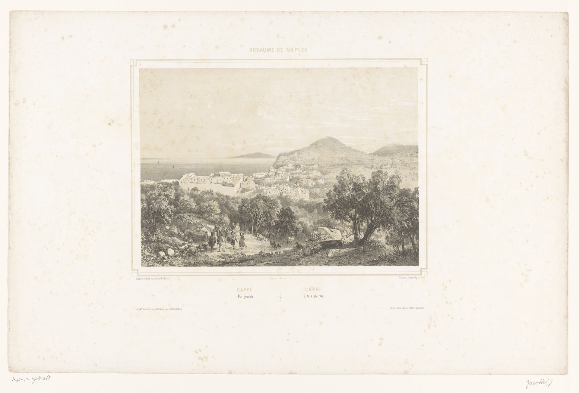 Gezicht op Capri in de baai van Napels by Louis-Julien Jacottet