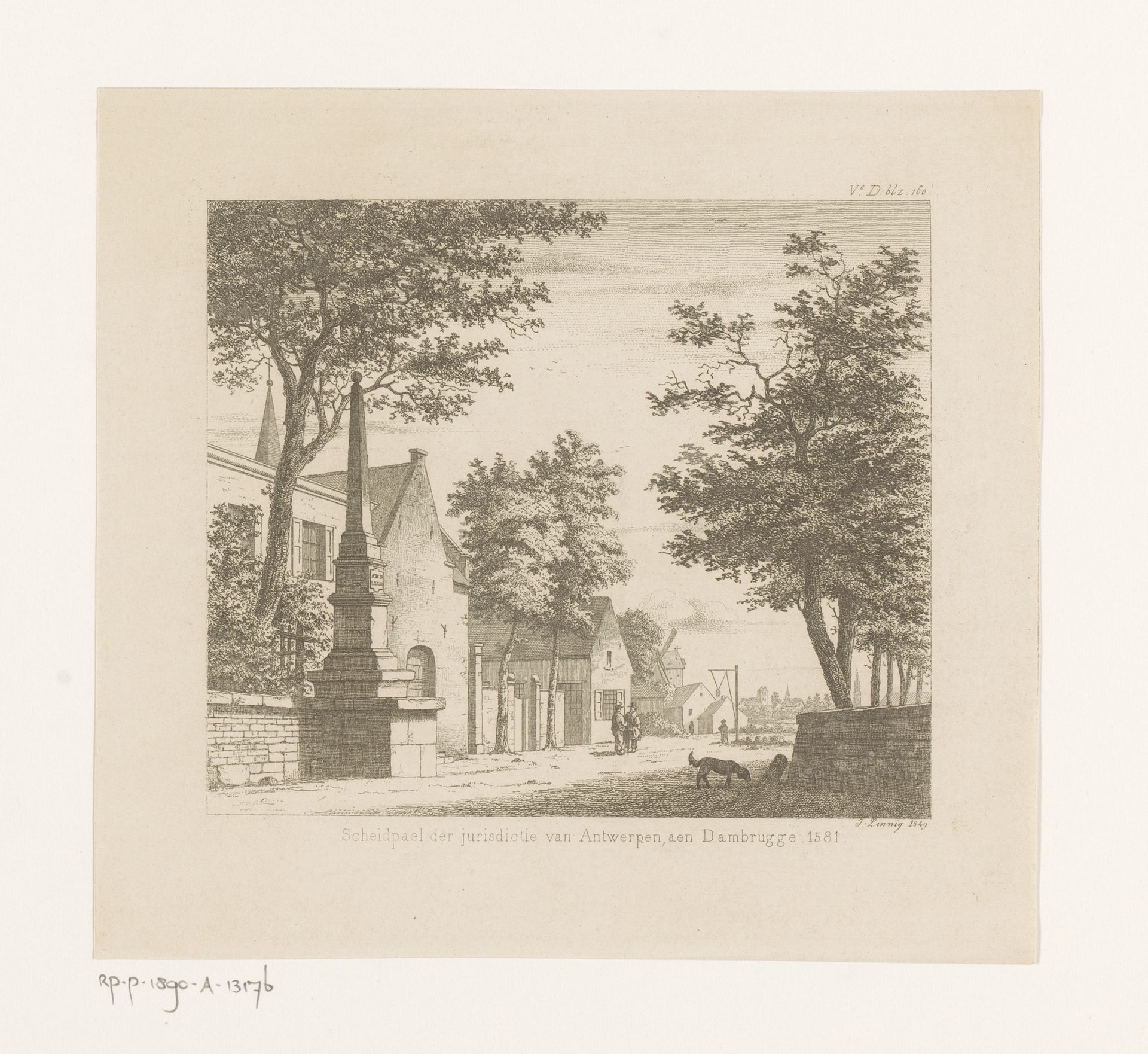 Grenspaal van Antwerpse jurisdictie in Dambrugge by Jean Théodore Joseph Linnig