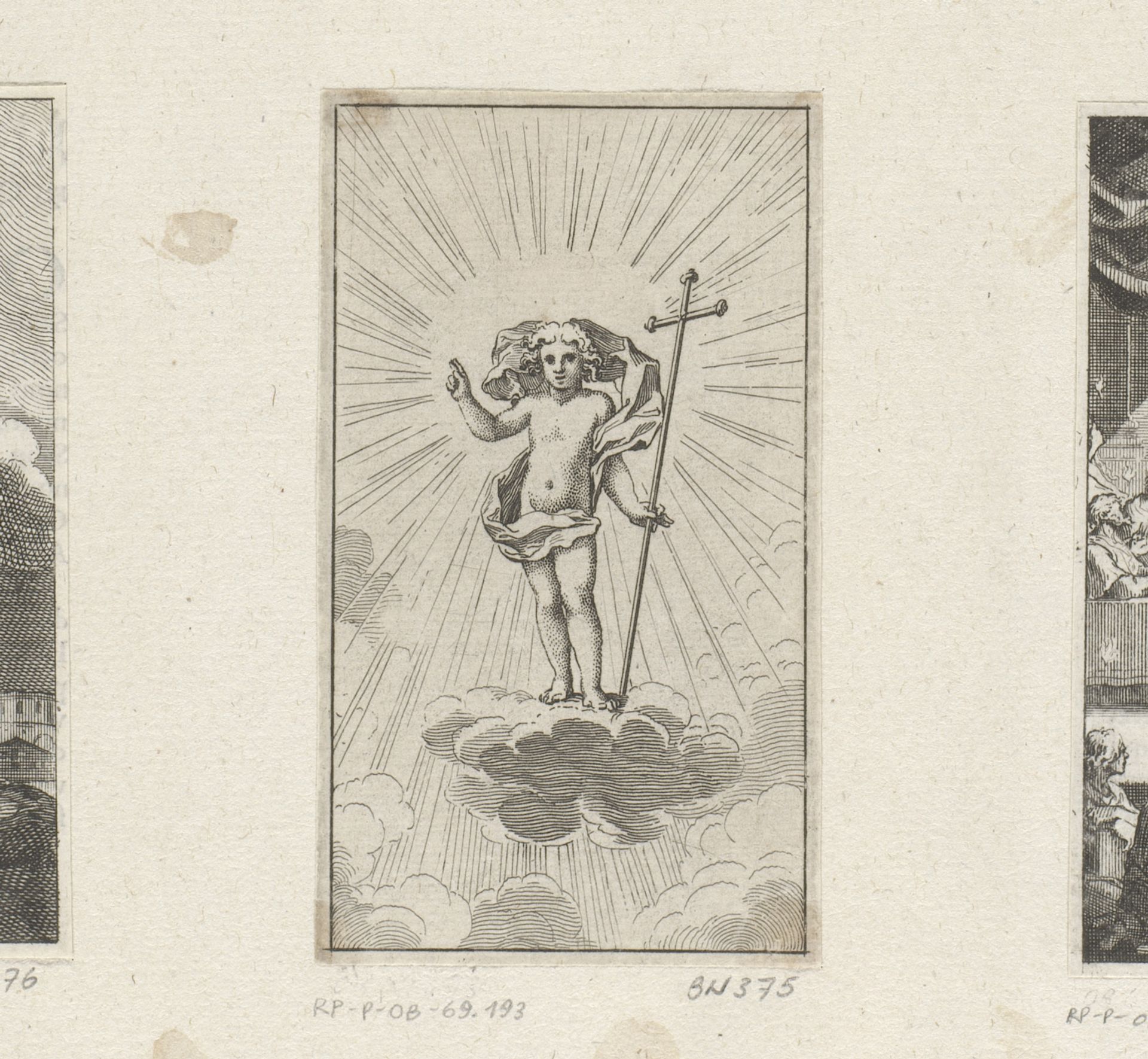 Christuskind met kruis op een verlichte wolk by Sébastien Leclerc I
