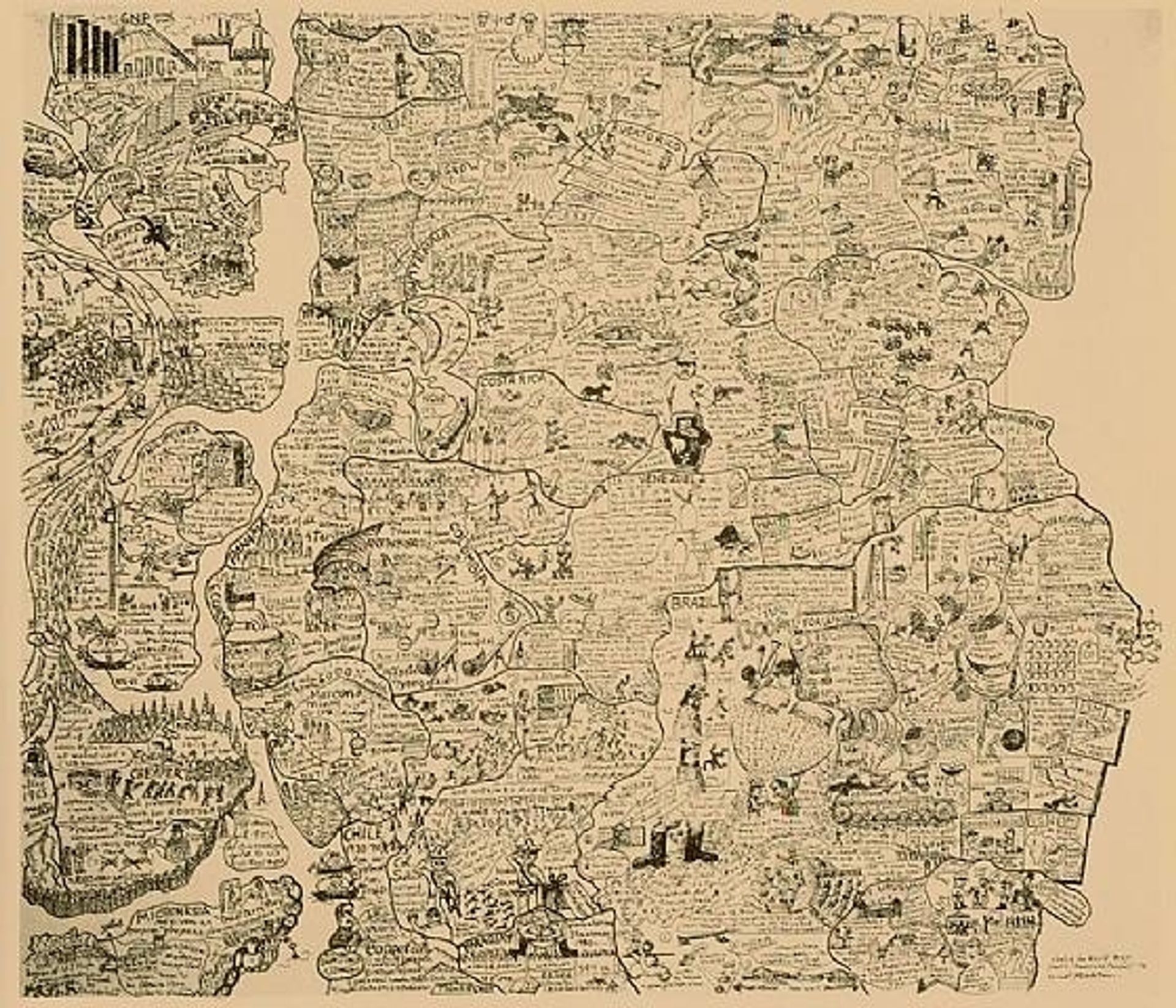 Sketch for a World map Part 1 (Americas, Pacific) by Oyvind Fahlstrom