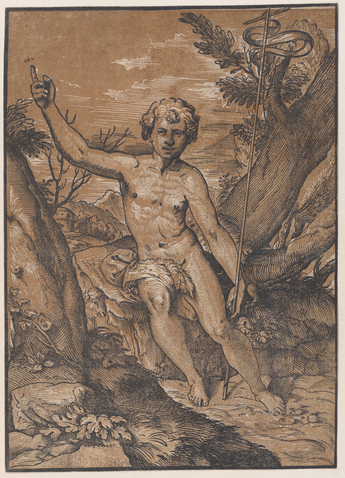 The young Saint John the Baptist in the wilderness by Ugo da Carpi