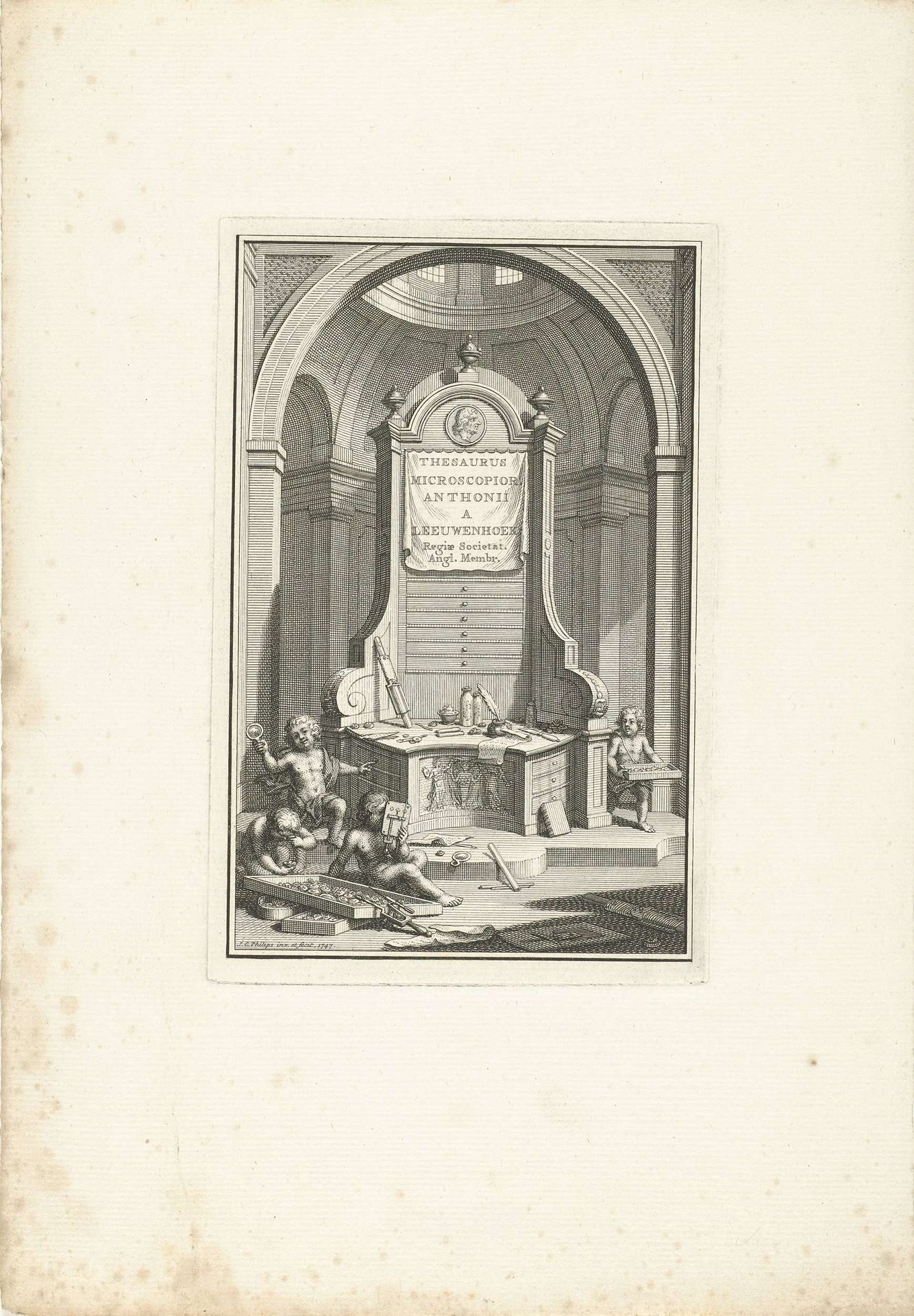Bureau waarop het portret van Antoni van Leeuwenhoek by Caspar Jacobsz. Philips