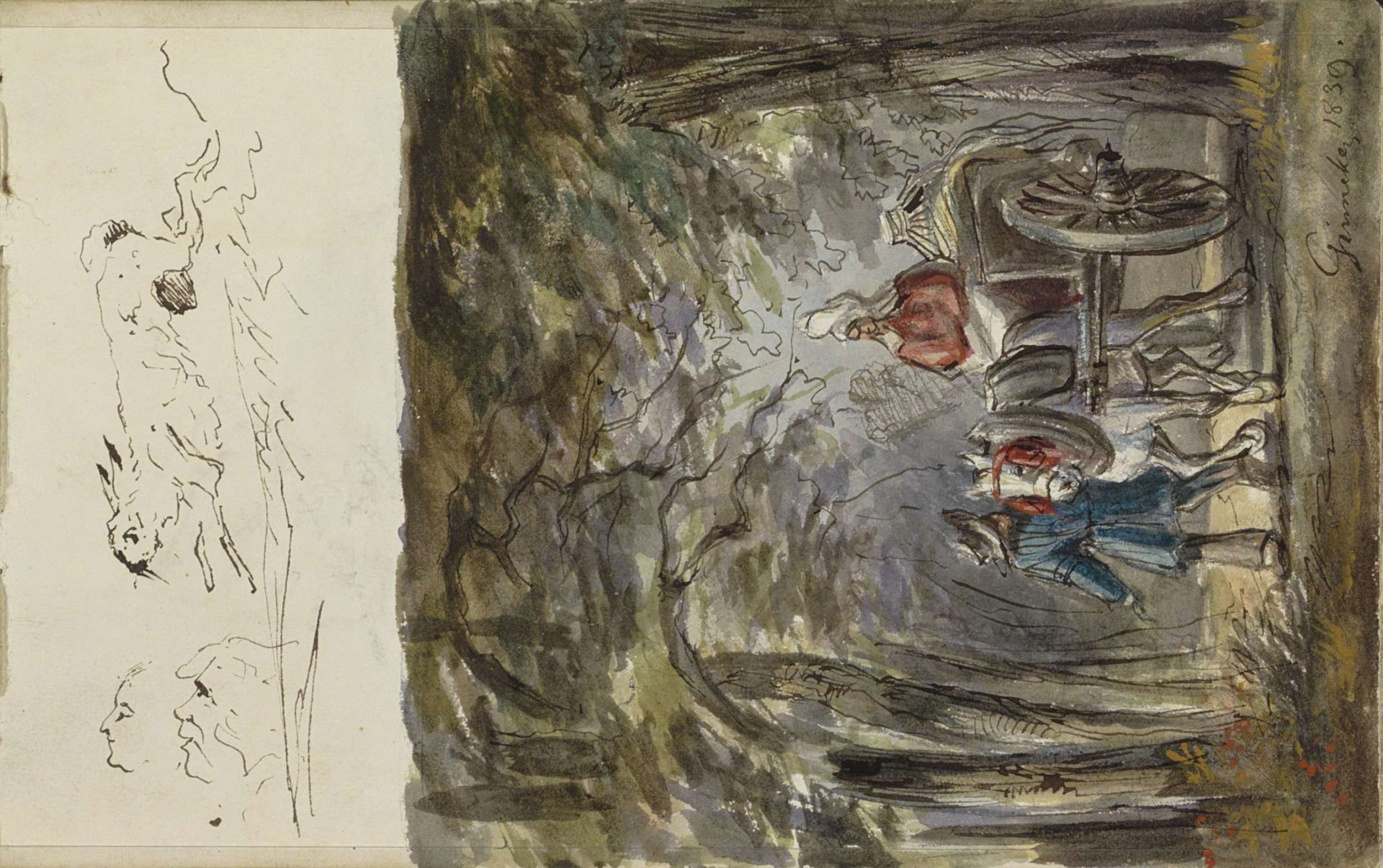 Man en vrouw met paard en wagen in een bos by Johannes Tavenraat