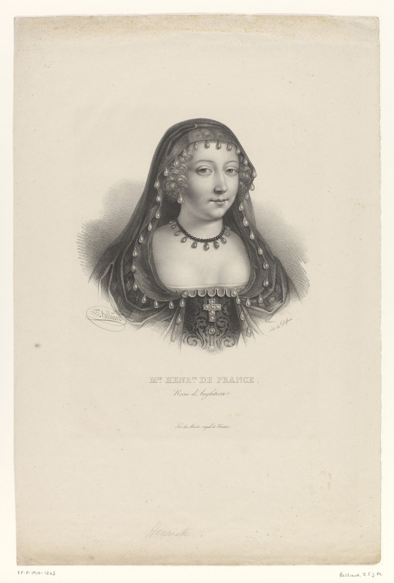 Portret van Henriëtta Maria van Frankrijk, koningin van Engeland, Schotland en Ierland by Zéphirin Belliard