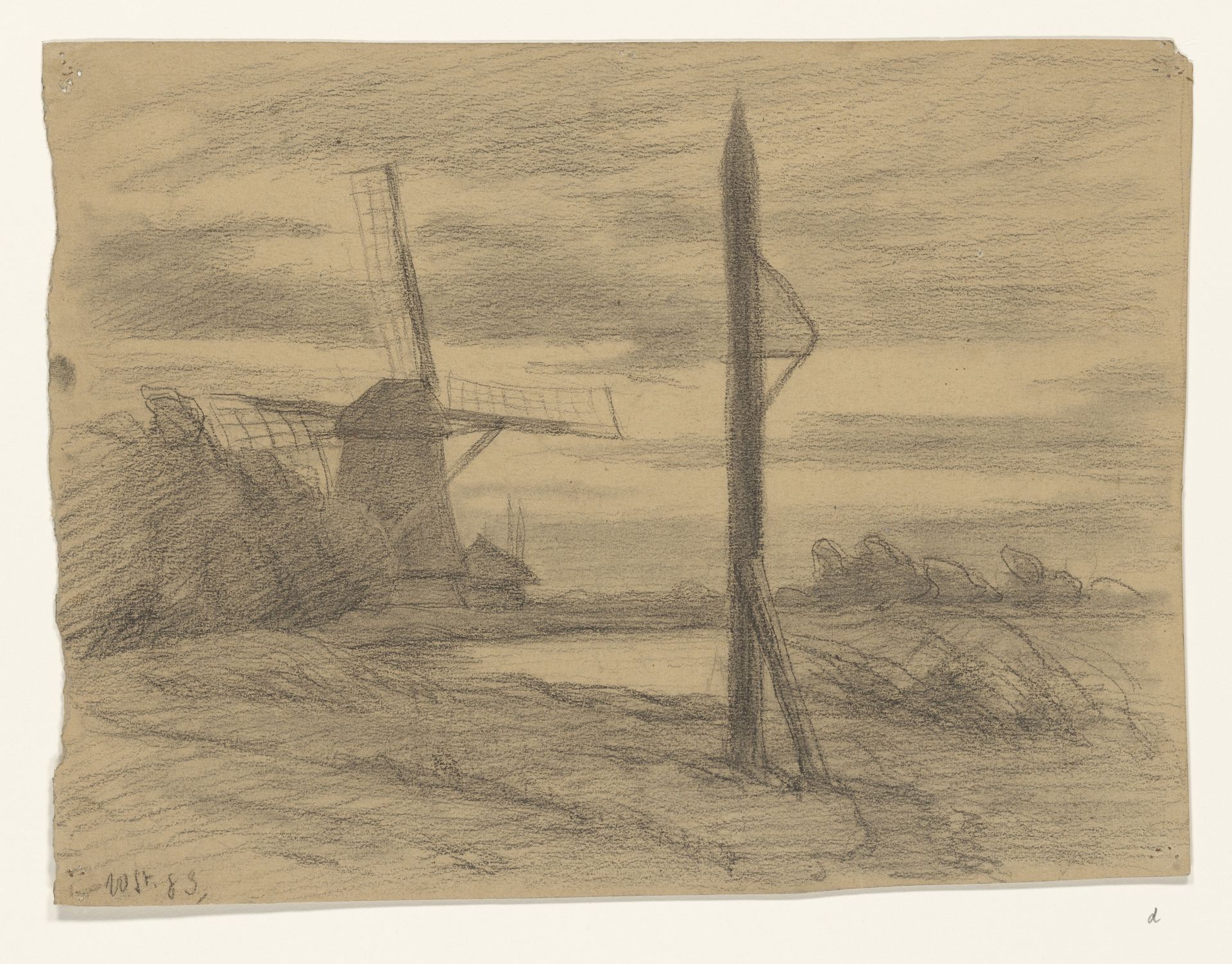 Landschap met paal en windmolen by Wilhelmus Johannes Steenhoff