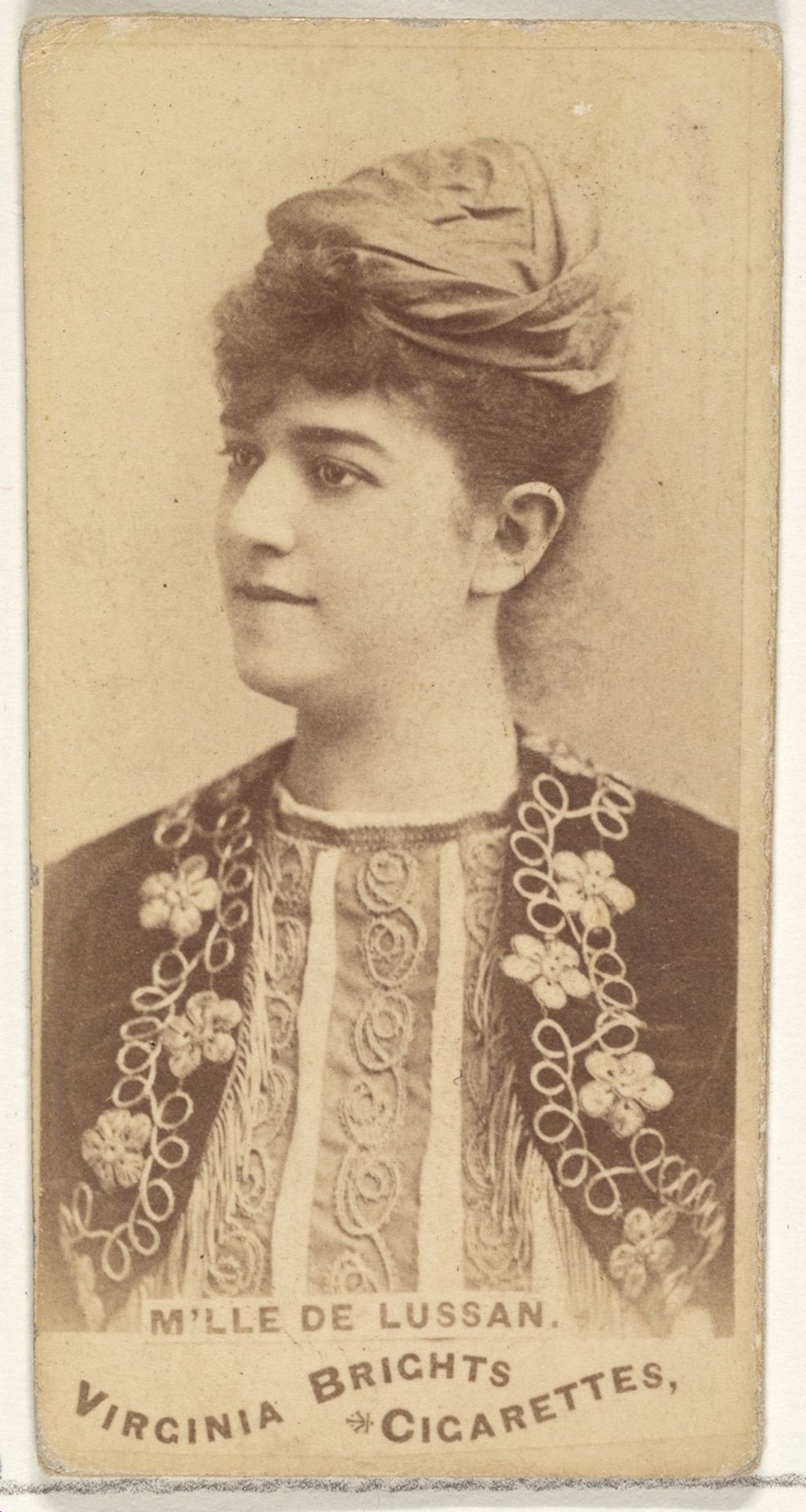 Mlle. de Lussan, from the Actors and Actresses series (N45, Type 1) for Virginia Brights Cigarettes by Allen & Ginter