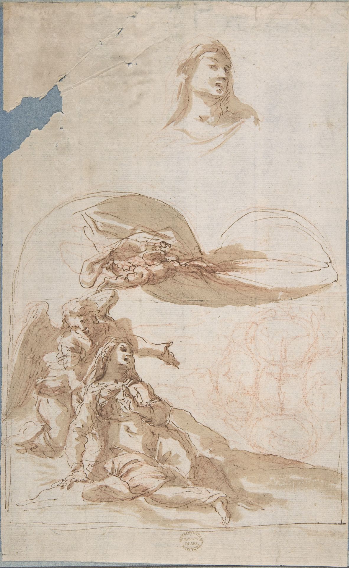 Saint in Ecstasy; Study of Saint's Head (recto); Sketches of Putti (verso) by Anonymous