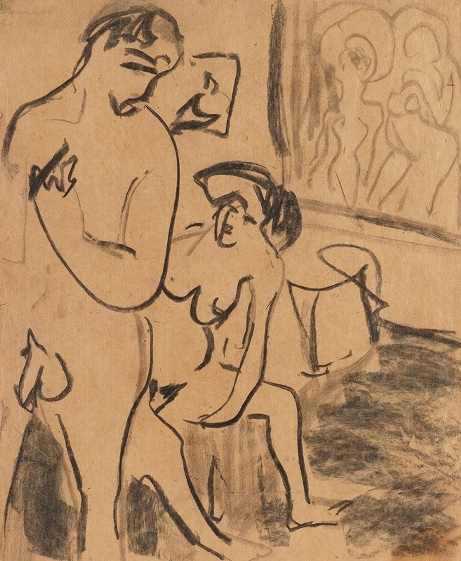 Badendes Paar im Atelier by Ernst Ludwig Kirchner