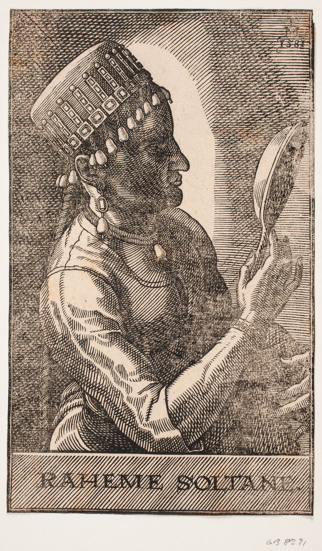Sultanindeportræt, spejlende, profil mod h.: RAHEME SOLTANE. by Melchior Lorck
