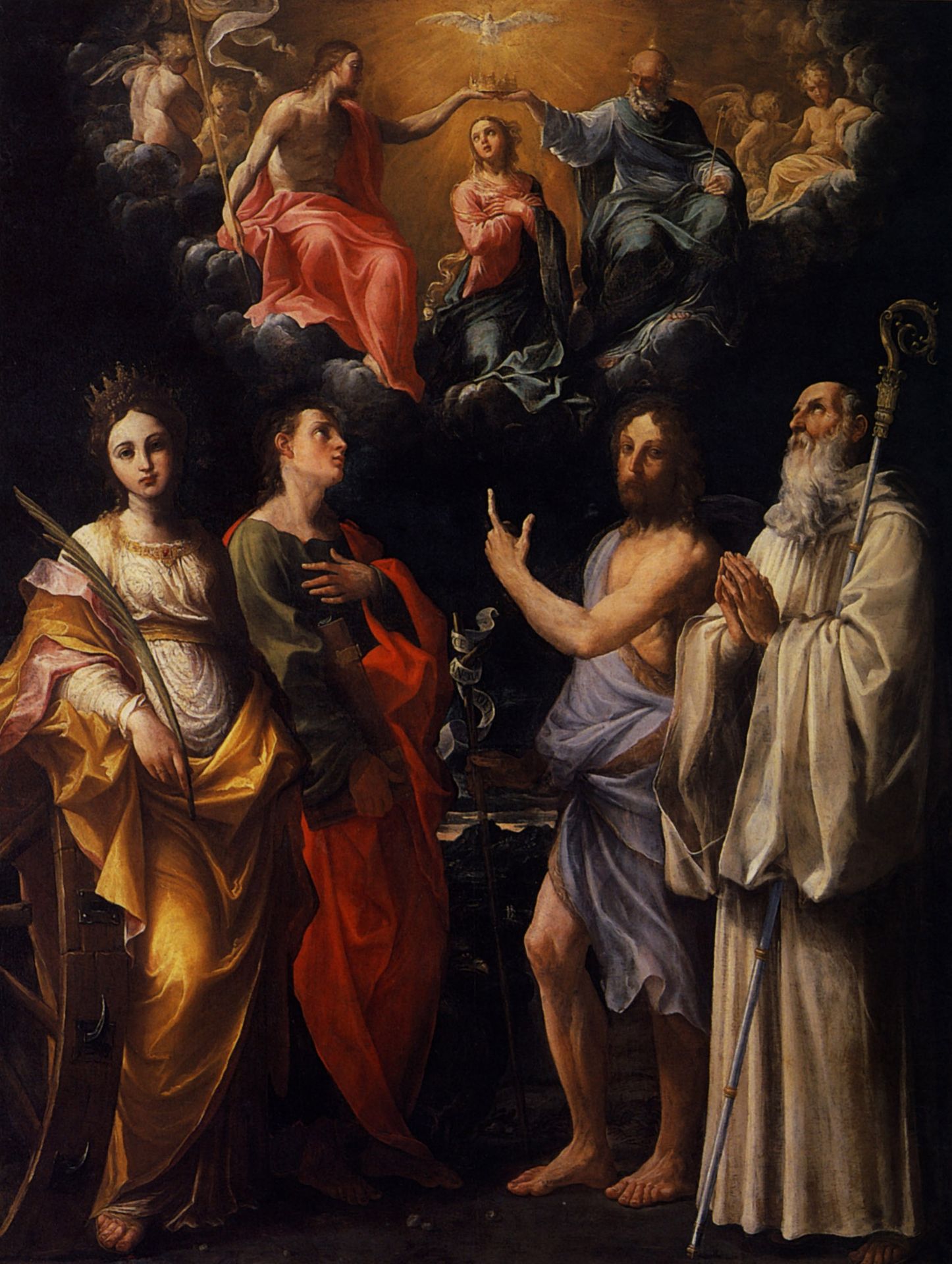 Coronation of the Virgin with St. Catherine of Alexandria, St. John the Evangelist, St. John the Baptist by Guido Reni