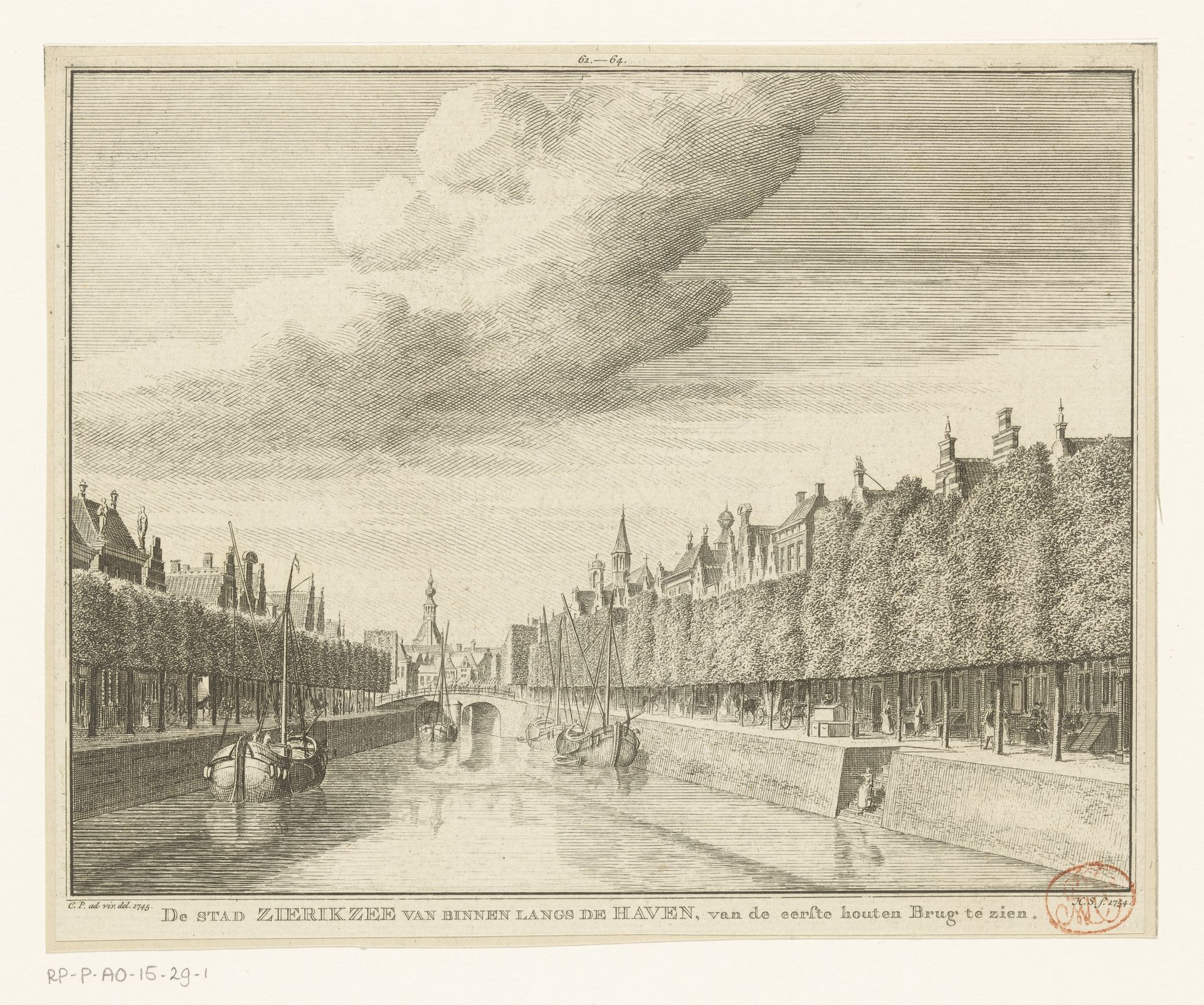 Gezicht op de Stenen of Brede Brug, de Beurs en de Gasthuiskerk te Zierikzee, 1745 by Hendrik Spilman