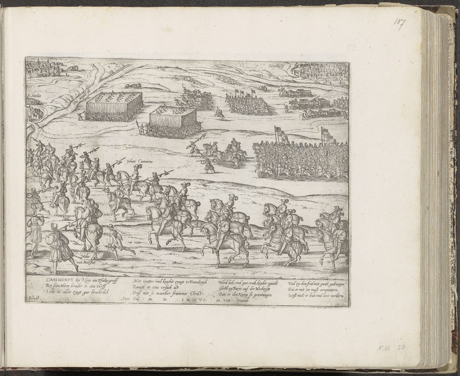 Paltsgraaf Johan Casimir trekt door de Elzas naar Frankrijk, 1576 by Frans Hogenberg