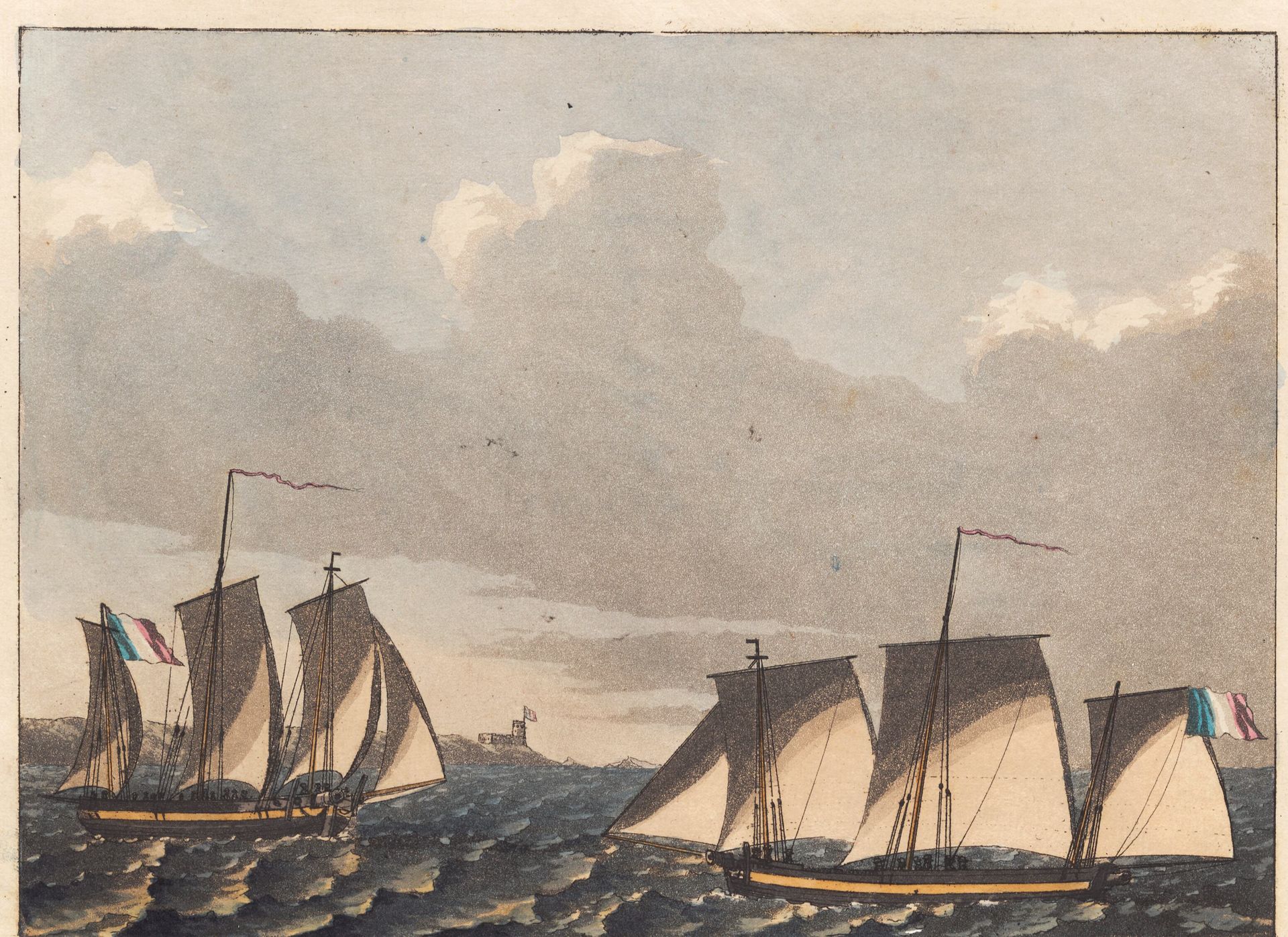 Franske fladbundere eller luggers under den franske kyst by Niels Truslew