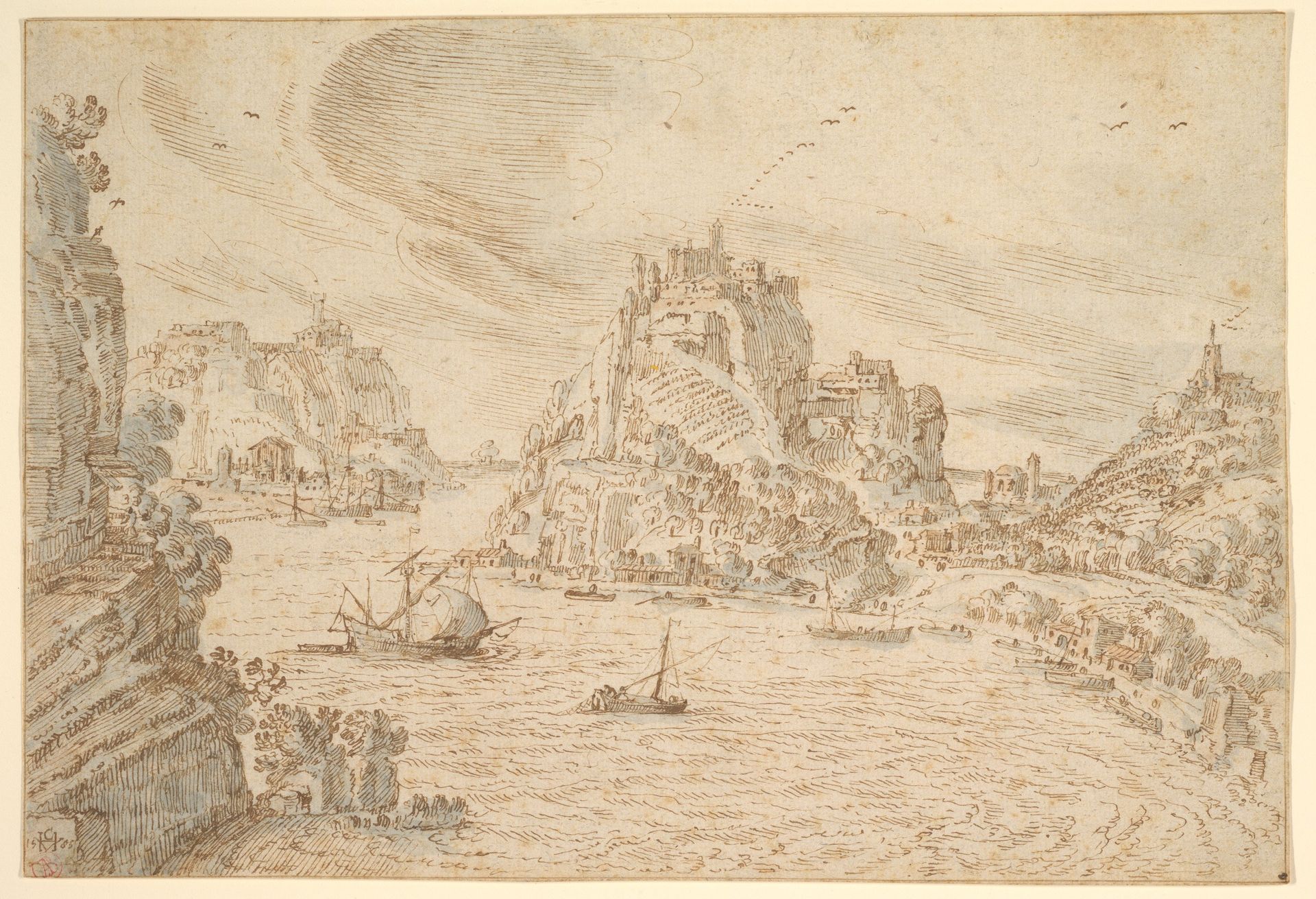 A Rocky Estuary with Ships and Hill Towns by Hendrik van Cleve