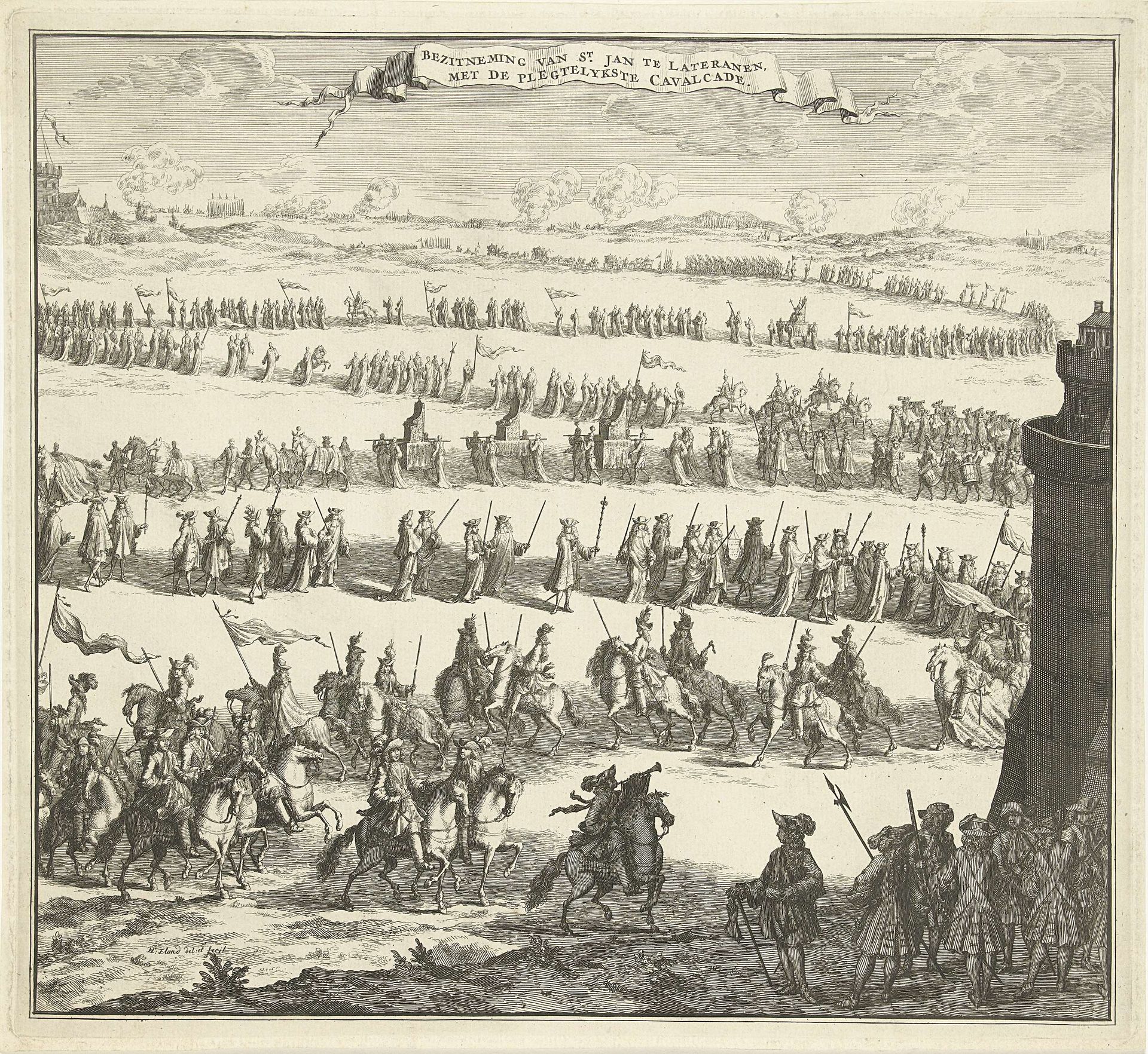 Optocht met ruiters en kardinalen by H. Elandt