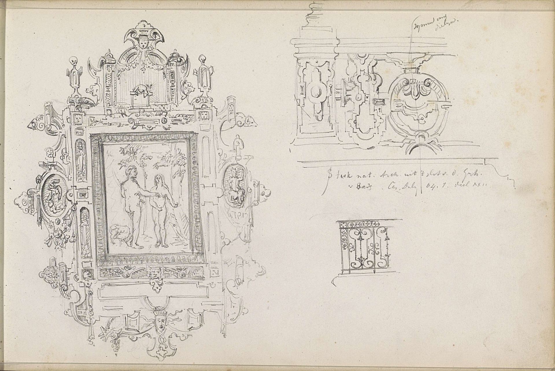 Voorstelling van Adam en Eva in ornamentele omlijsting by Isaac Gosschalk