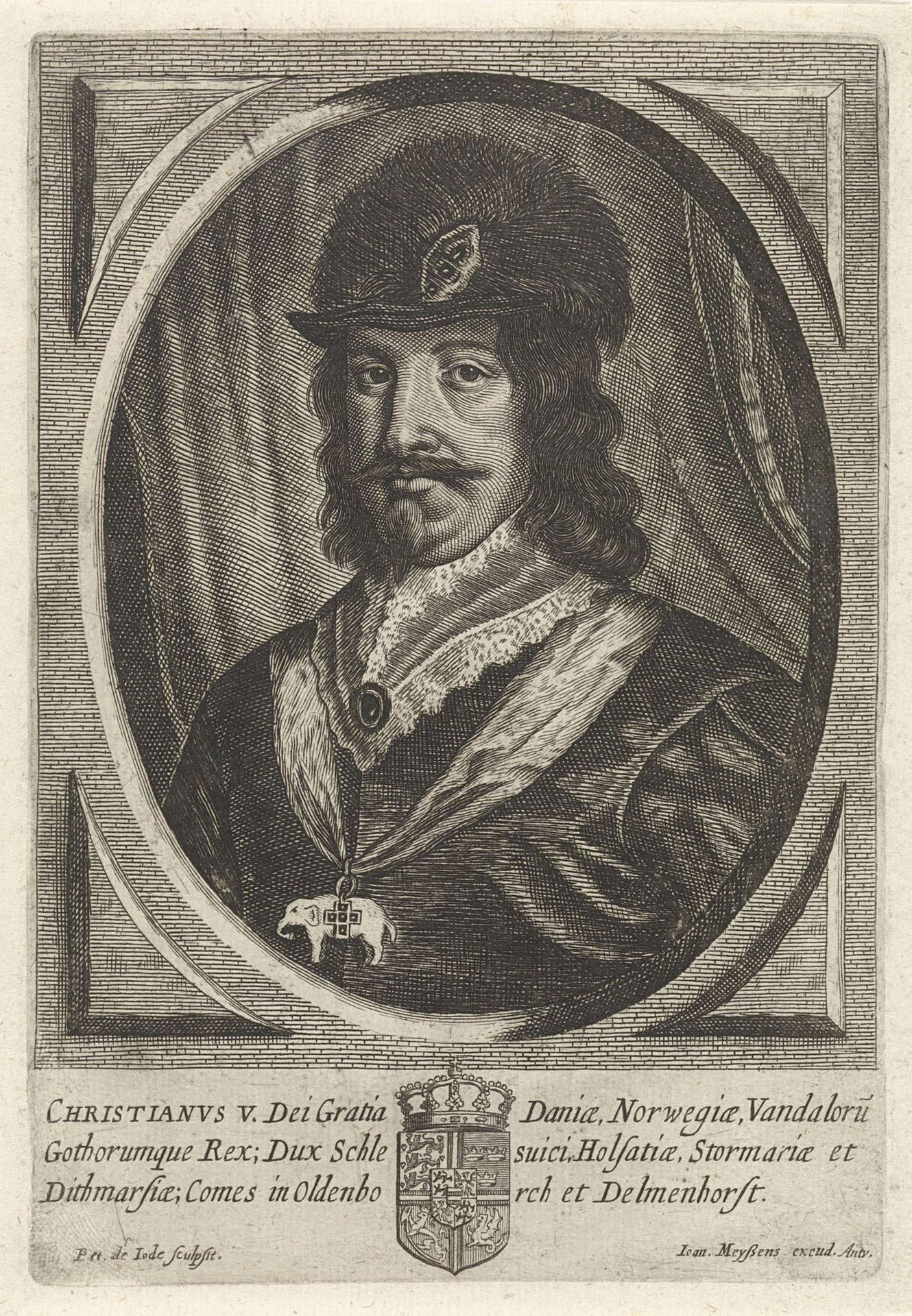 Portret van Christiaan V, koning van Denemarken by Pieter de (II) Jode
