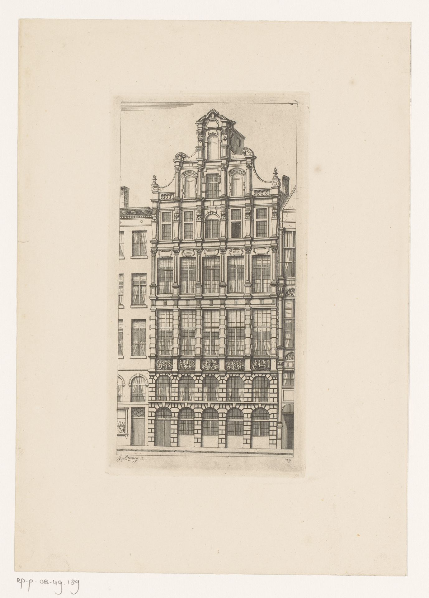 Gevel van het gildehuis van timmerlieden op de Grote Markt in Antwerpen by Jean Théodore Joseph Linnig