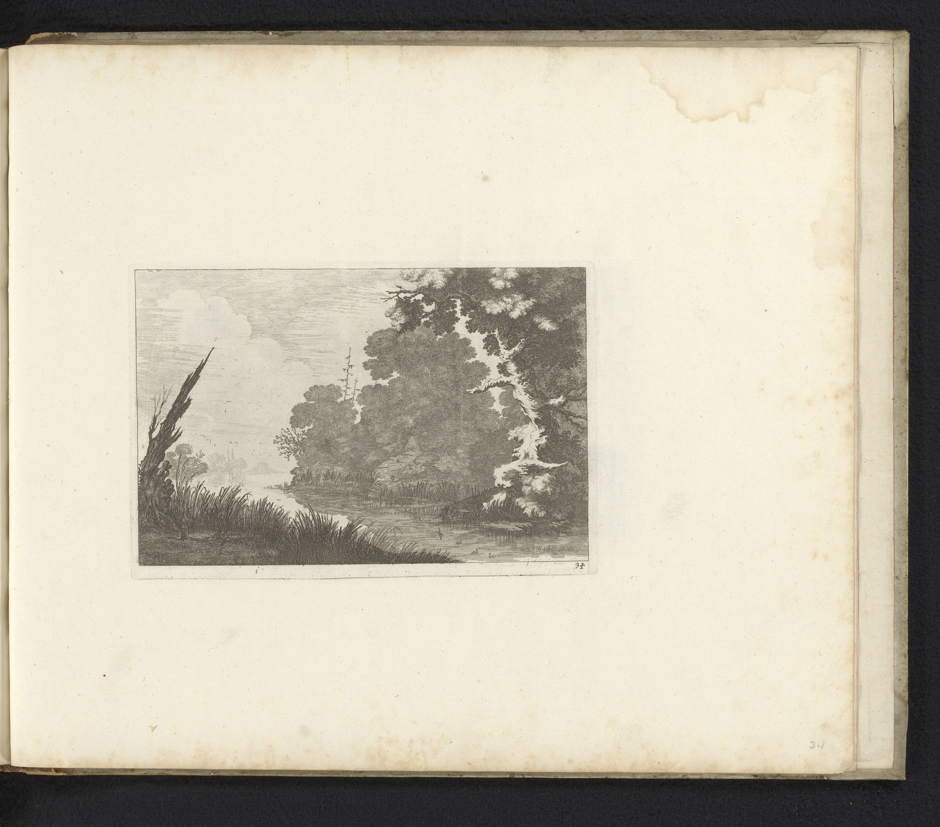 Landschap met oever van een rivier by Melchior Küsel
