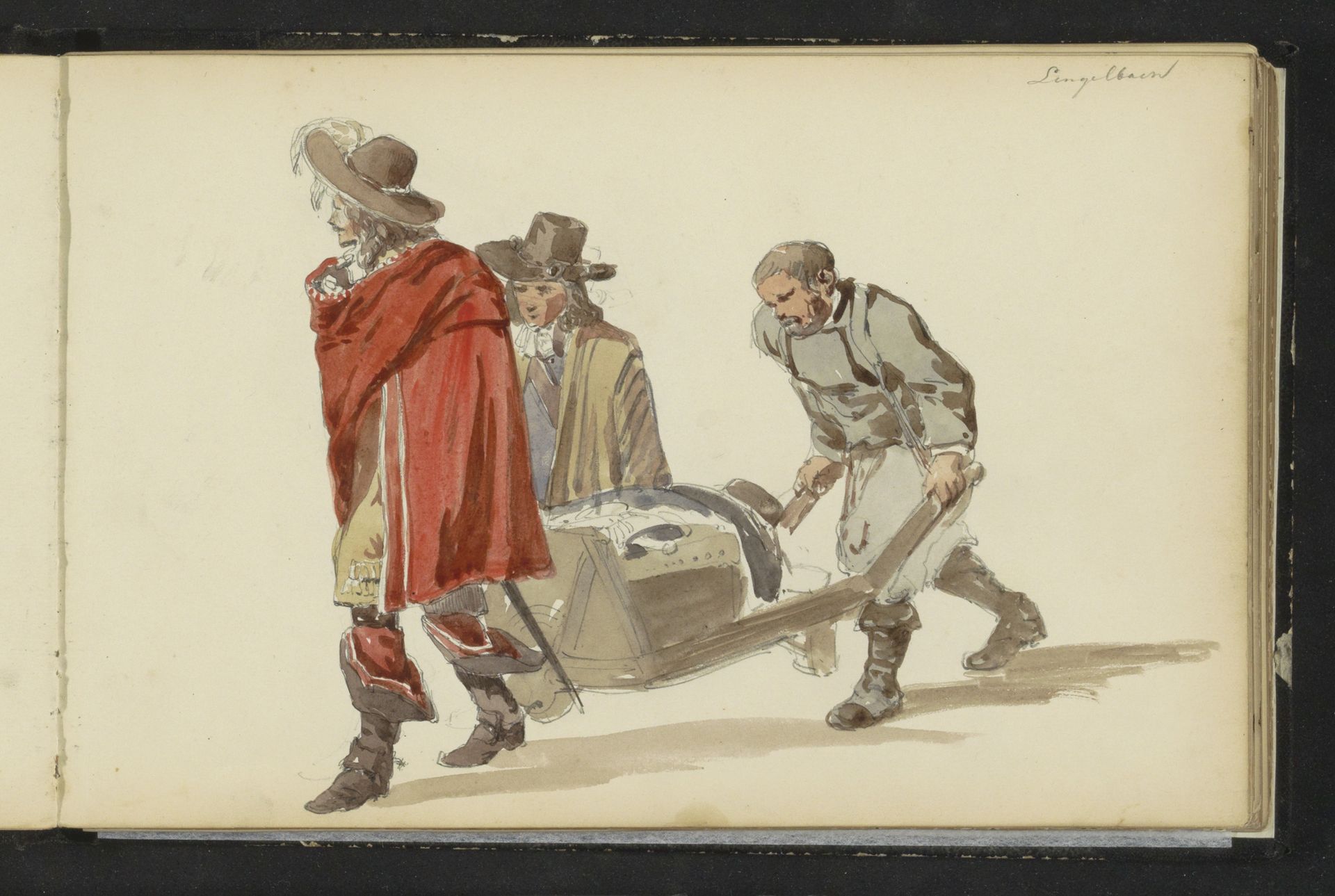 Groep figuren in zeventiende-eeuwse kleding by Cornelis Springer