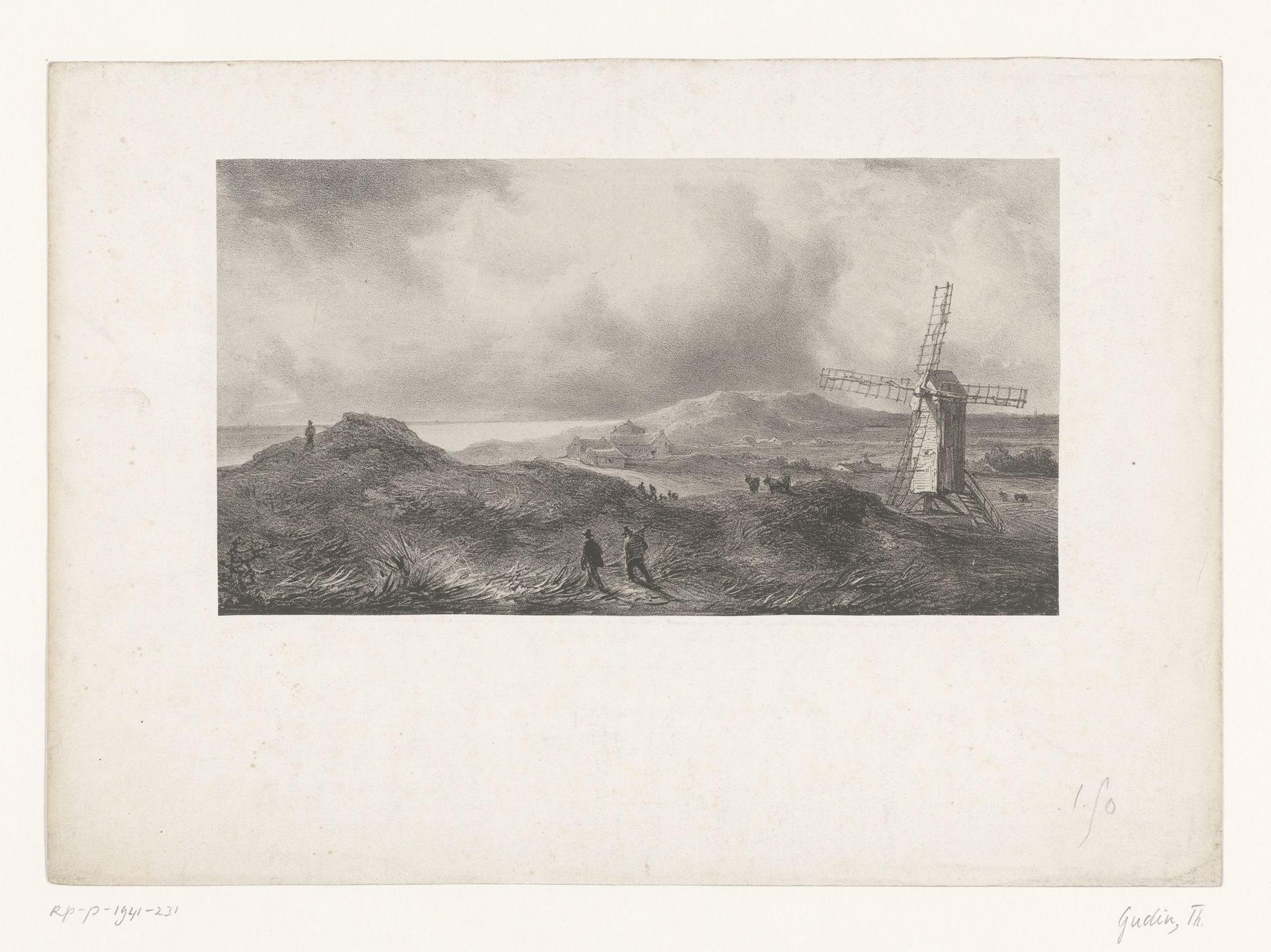 Duinlandschap met molen by Théodore Gudin