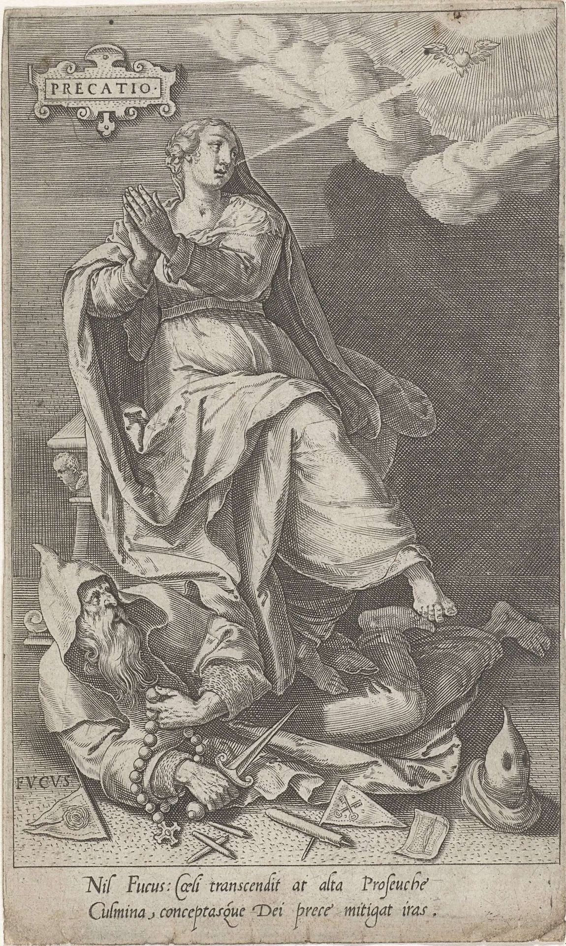 Gebed (Precatio) overwint Schijnheiligheid (Fucus) by Johann Sadeler I