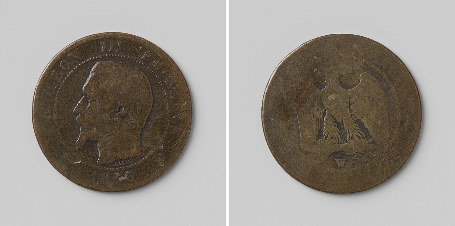 Tien centimes van Napoleon III Bonaparte, keizer der Fransen by Jean-Jacques Barre