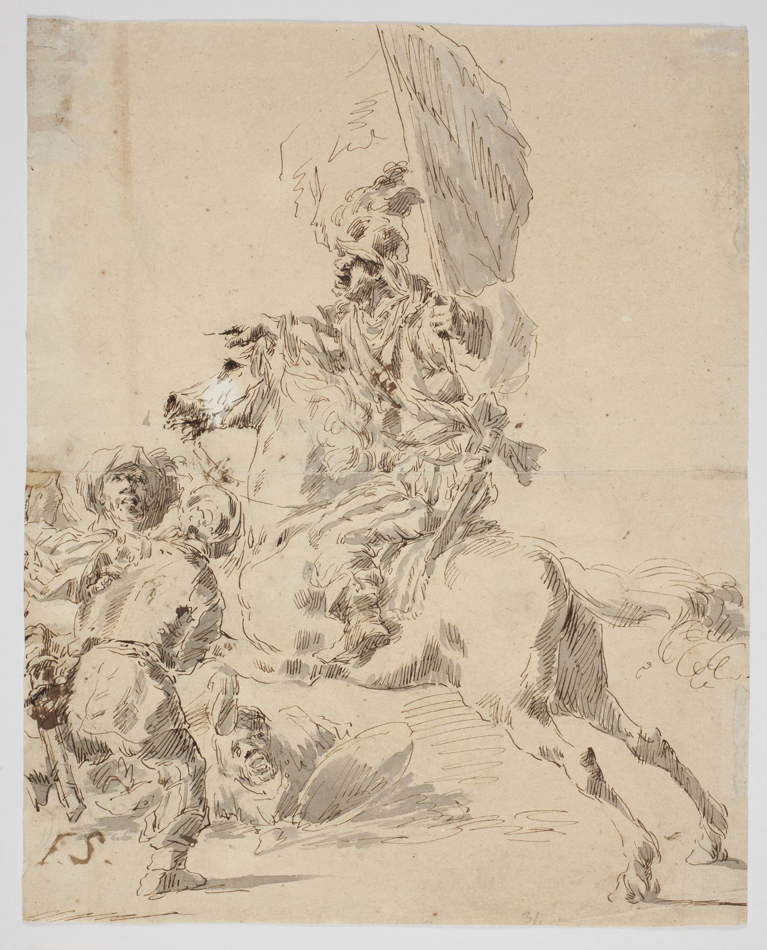 Horseman and orientals fighting by Gaspare Diziani