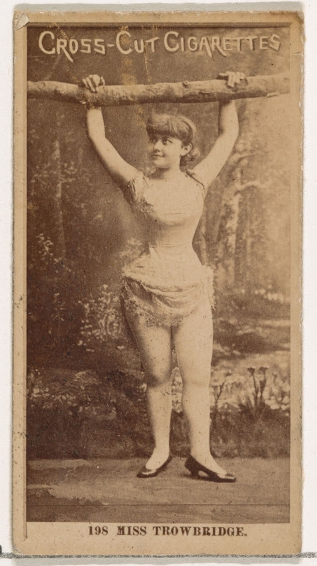 Card Number 198, Miss Trowbridge, from the Actors and Actresses series (N145-2) issued by Duke Sons & Co. to promote Cross Cut Cigarettes by W. Duke, Sons & Co.