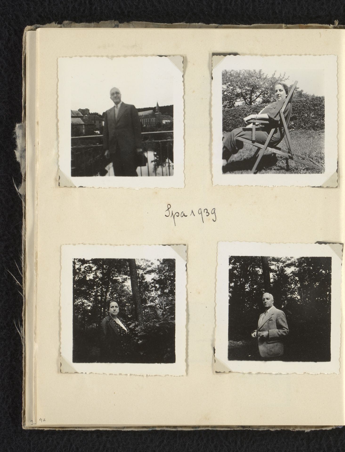 Else Wachenheimer-Moos en haar echtgenoot Eugen Wachenheimer op vakantie in de bossen, 1939, Spa (België) by familie Wachenheimer