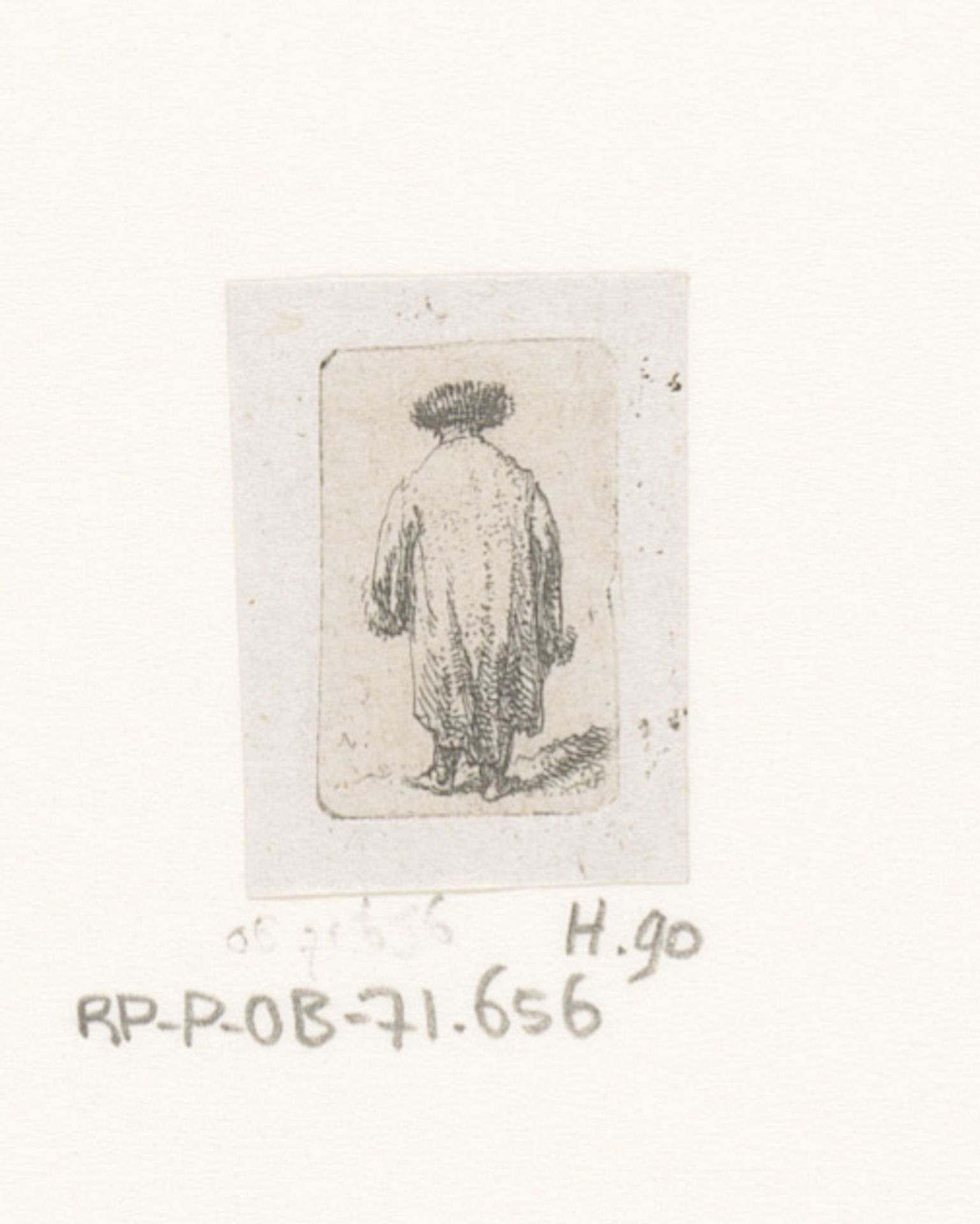 Man in lange mantel en met bontmuts op de rug gezien by Jean-Pierre Norblin de la Gourdaine