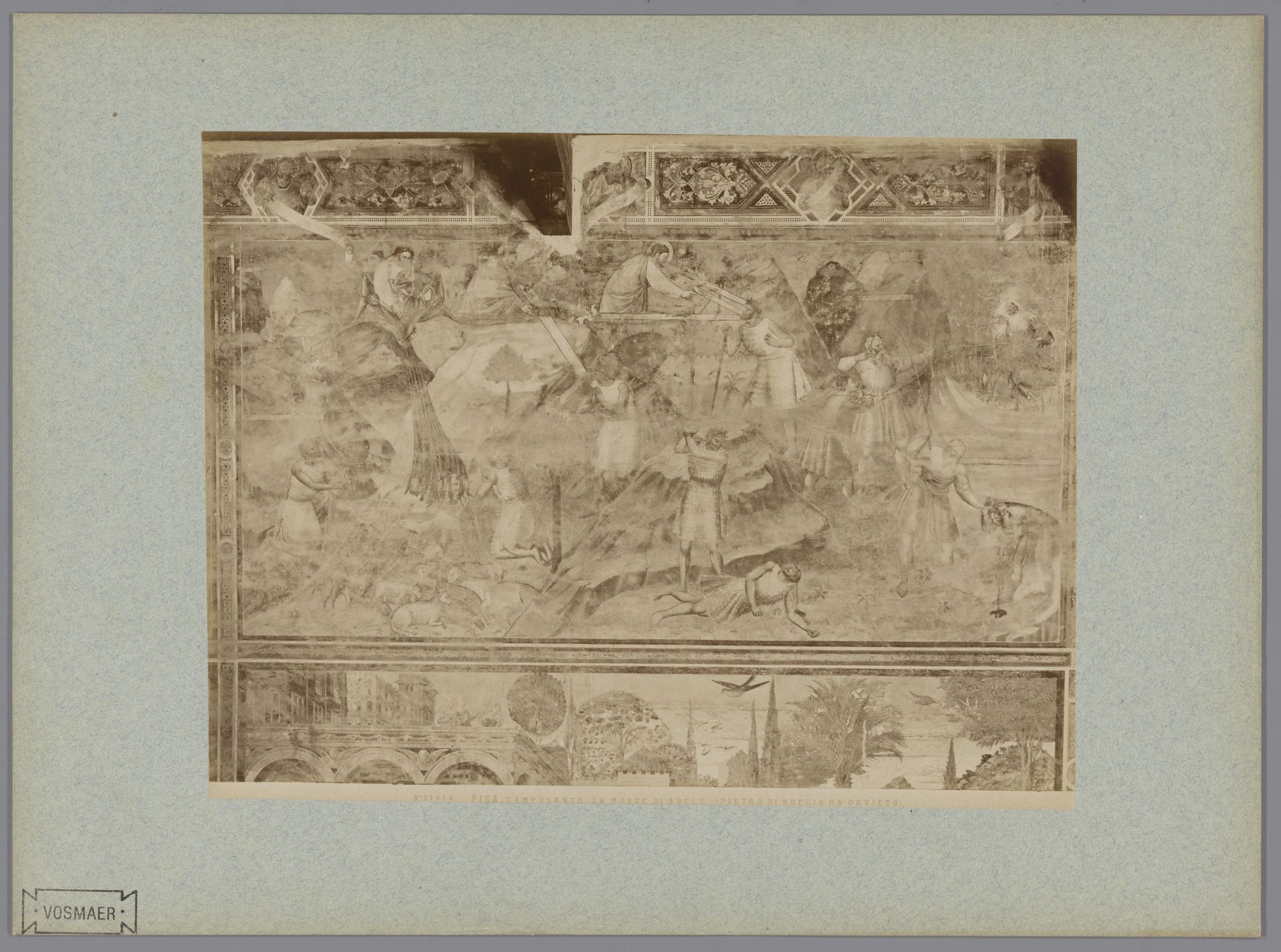 Fotoreproductie van het fresco De dood van Abel naar Piero di Puccio in het Camposanto te Pisa, Italië by Fratelli Alinari