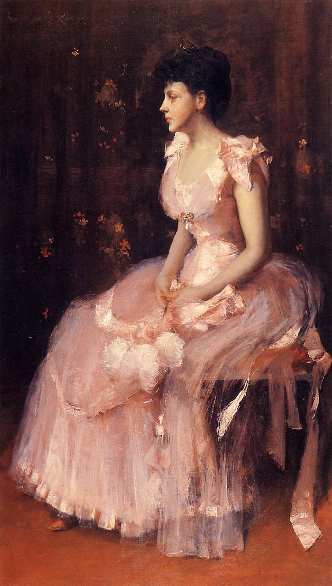 Portrait of a Lady in Pink (aka Lady in Pink Portrait of Mrs. Leslie Cotton) by William Merritt Chase