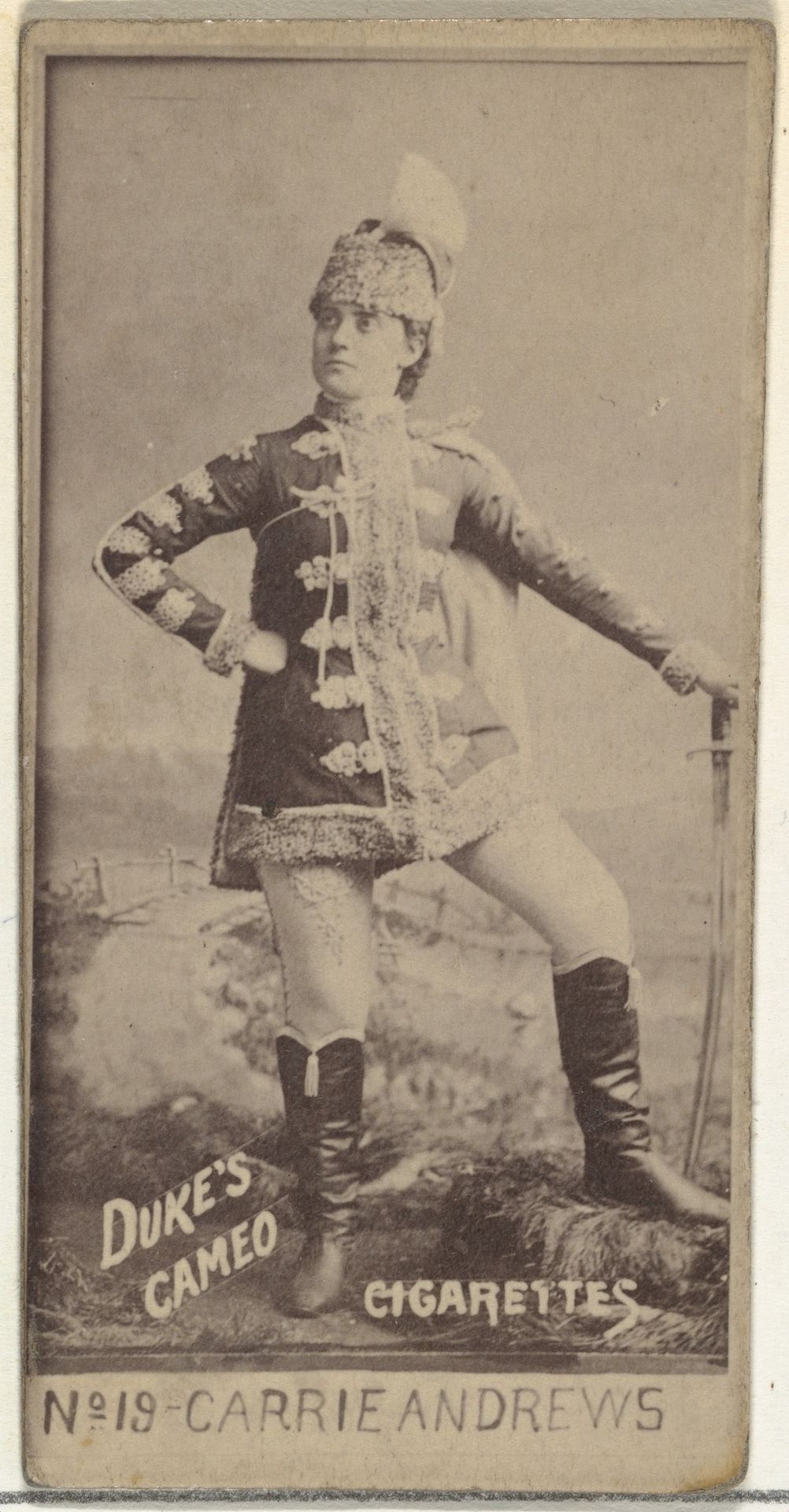 Card Number 19, Carrie Andrews, from the Actors and Actresses series (N145-4) issued by Duke Sons & Co. to promote Cameo Cigarettes by W. Duke, Sons & Co.