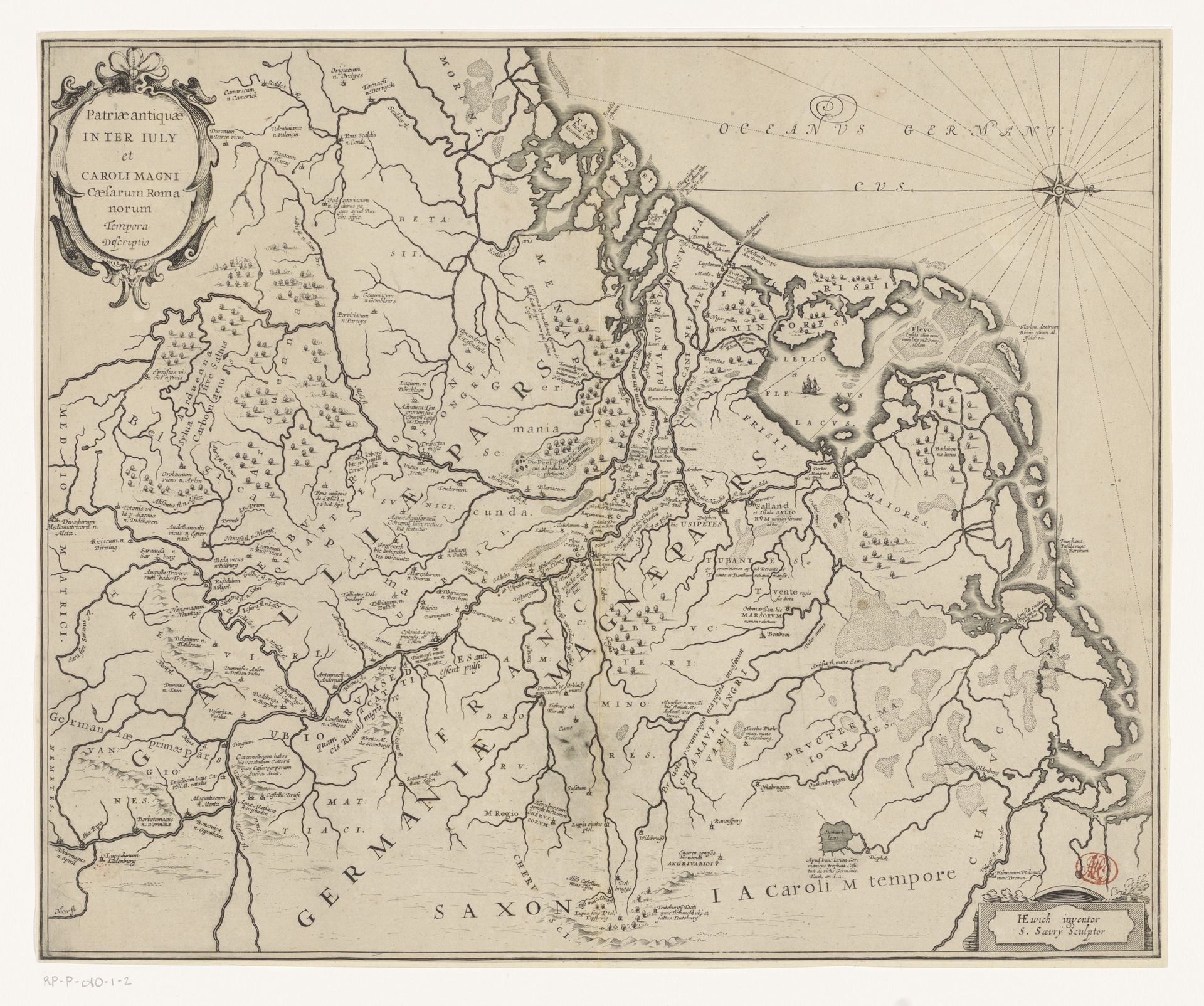 Kaart van Nederland in de Romeinse tijd by Salomon Savery