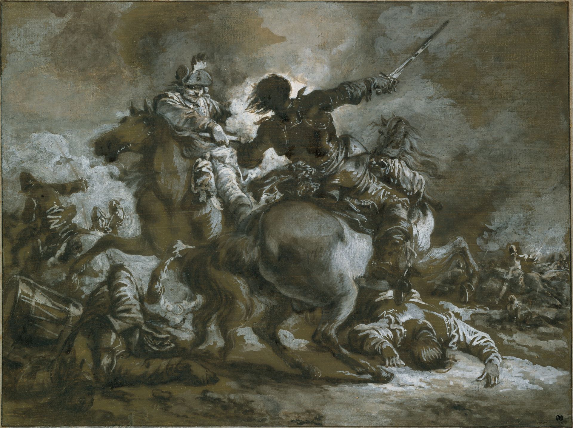 Cavalry Skirmish with a Fallen Drummer at Left by Francesco Casanova