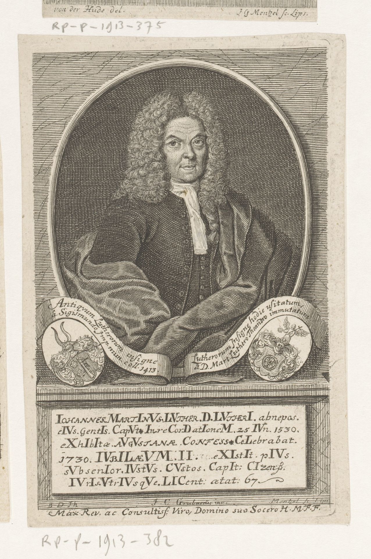 Portret van Johann Martin Luther (II) by Johann Georg Mentzel