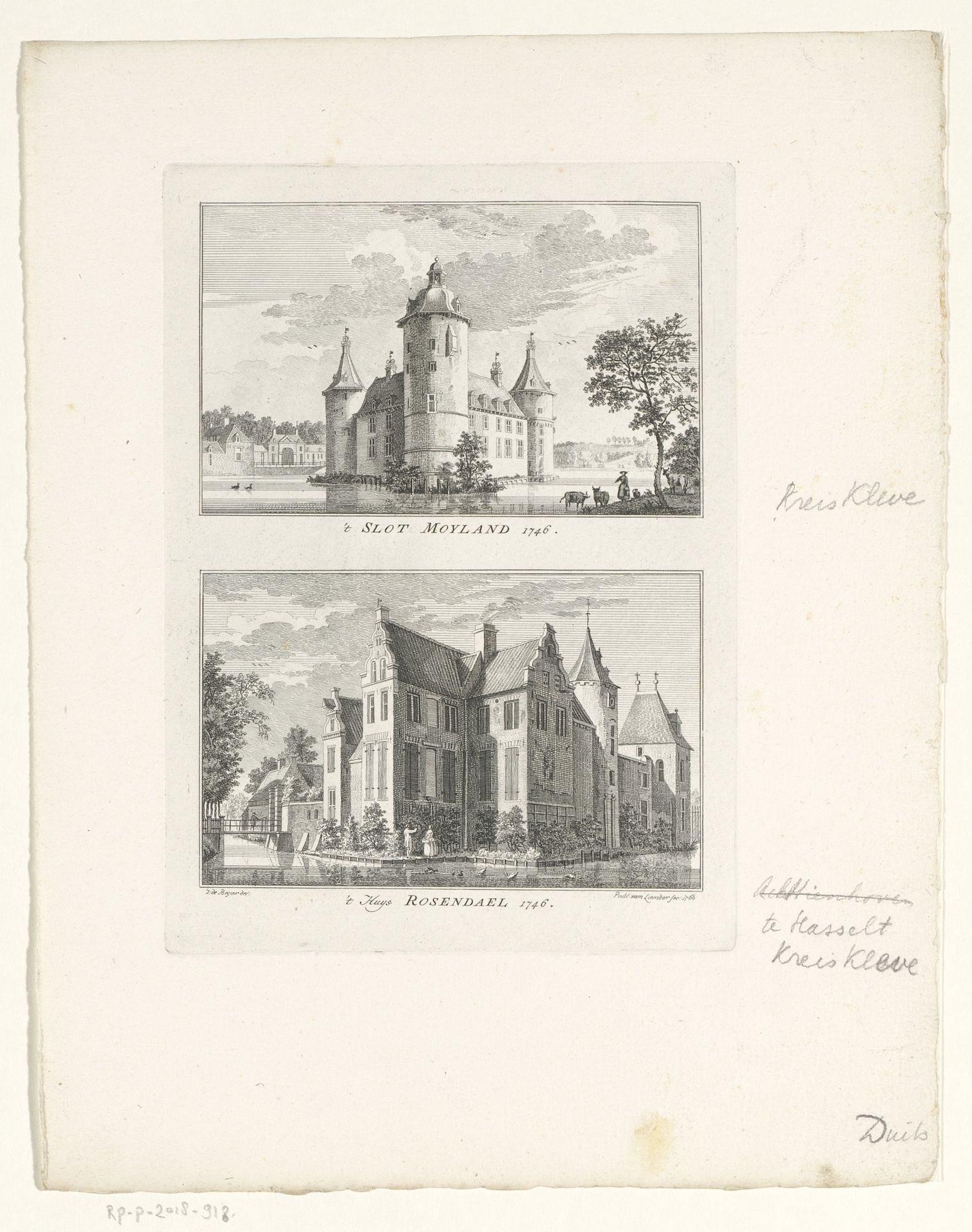 Kasteel Moyland en Huis Rosendal, 1746 by Paulus van Liender