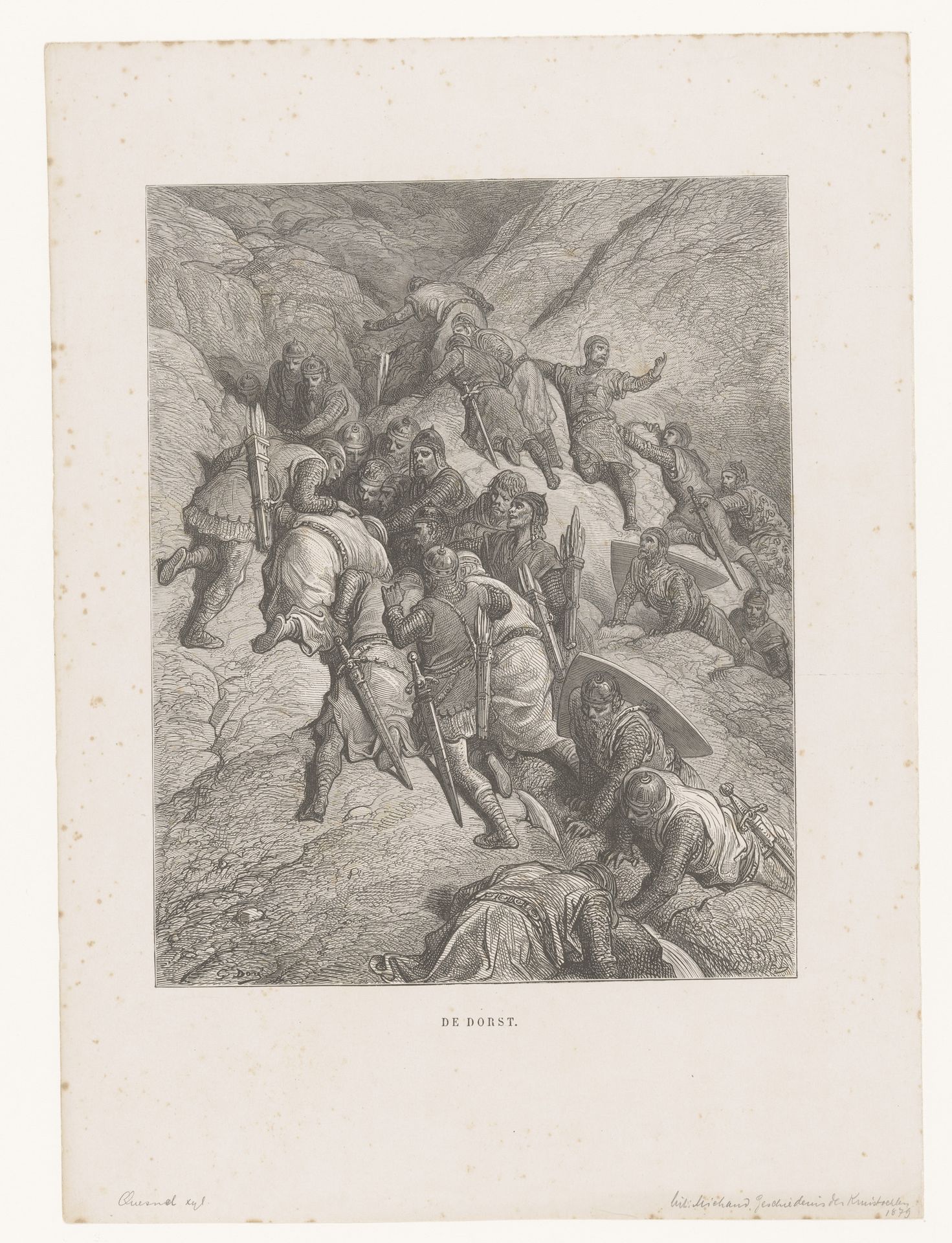 Groep ridders drinkt uit een bron by Désiré Mathieu Quesnel