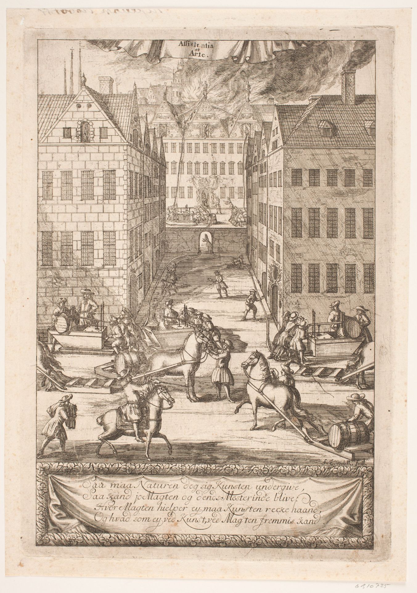 Slukning af en ildebrand med branddirektør Fuchs' sprøjter by Friedrich Ernst Wedell