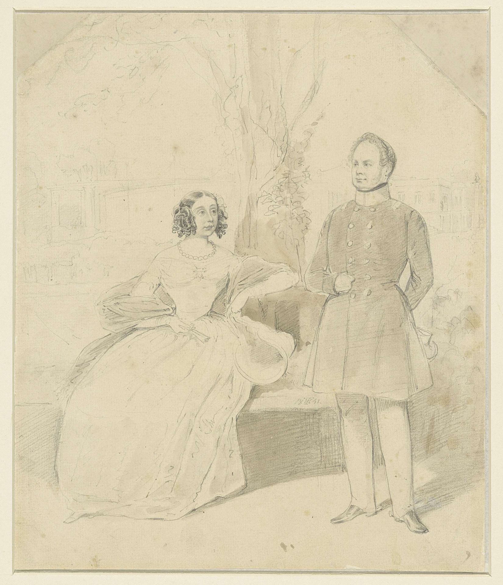 Koning Friedrich Wilhelm IV van Pruisen en zijn gemalin Elisabeth van Beieren in het park van het Slot te Berlijn by Theodor Hosemann