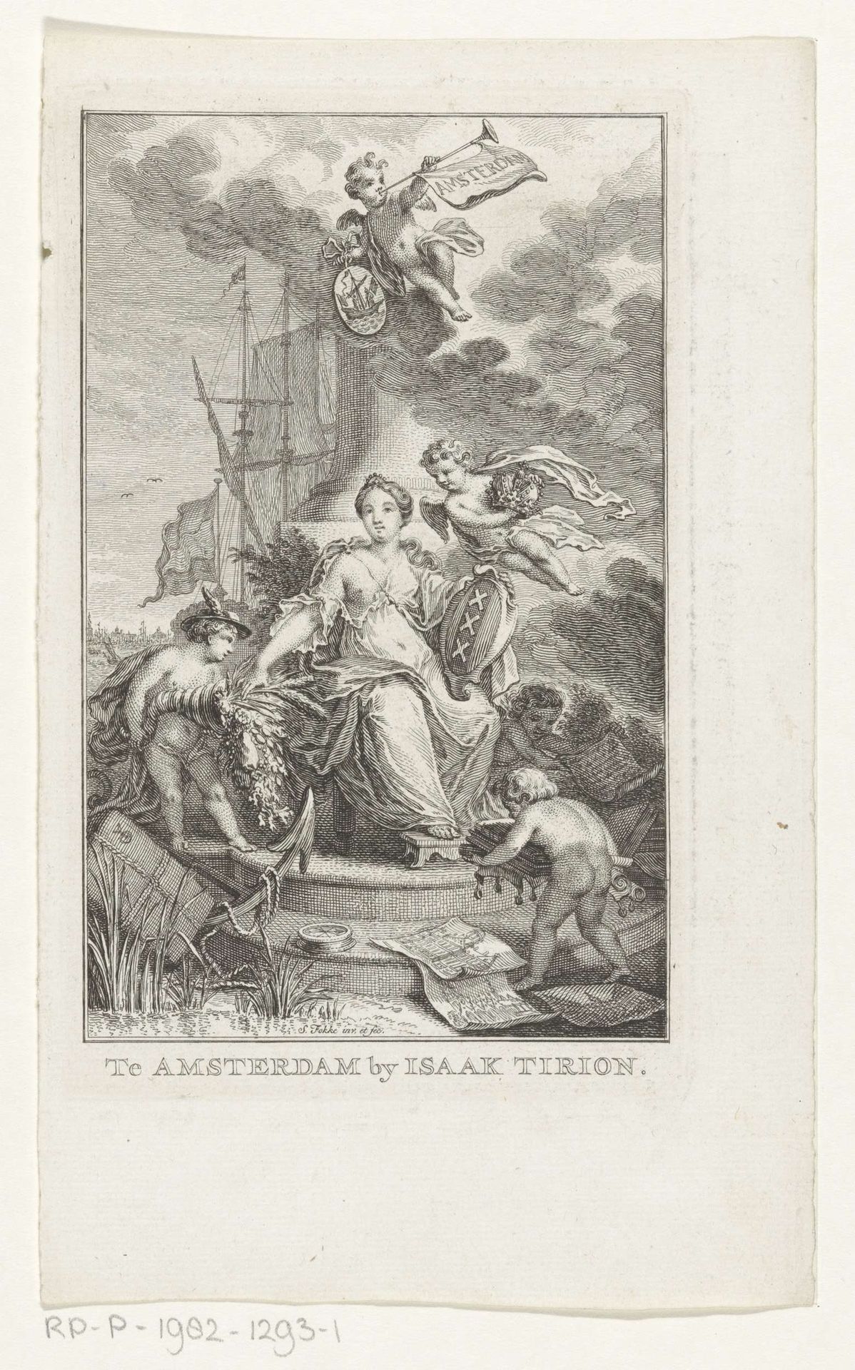 Amsterdamse stedenmaagd omringd door putti by Simon Fokke