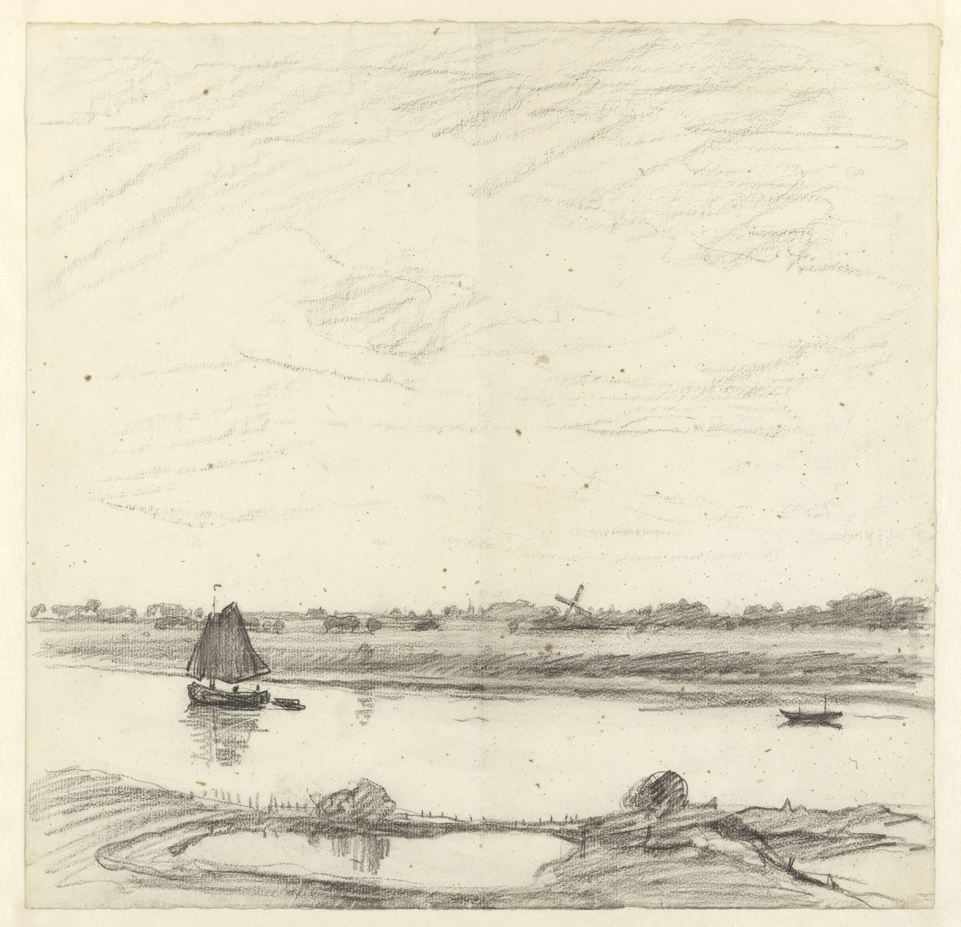 Rivierlandschap met zeilboot by Willem Witsen