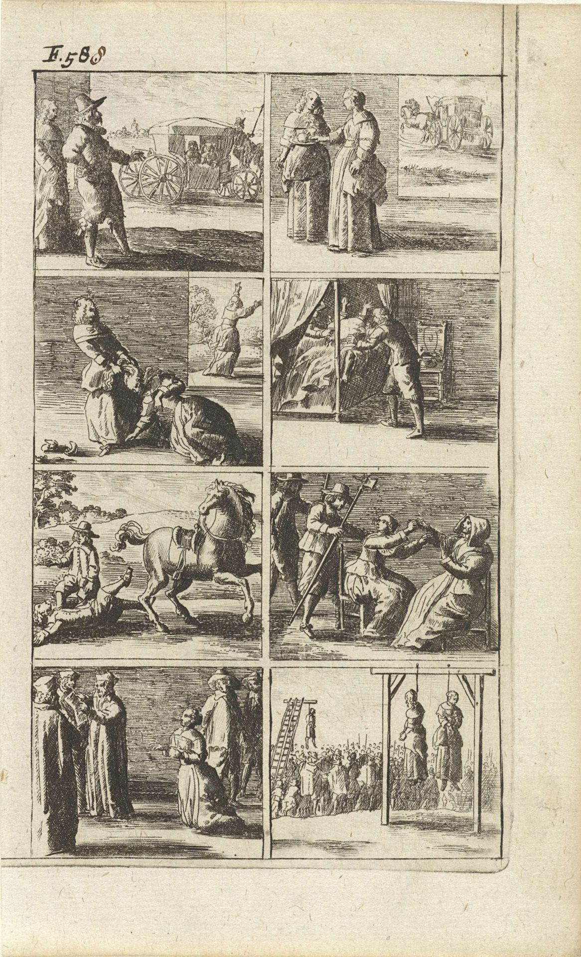 Verhaal met voorstellingen van moord en doodstraf (F. 588.) by Abraham Dircksz. Santvoort